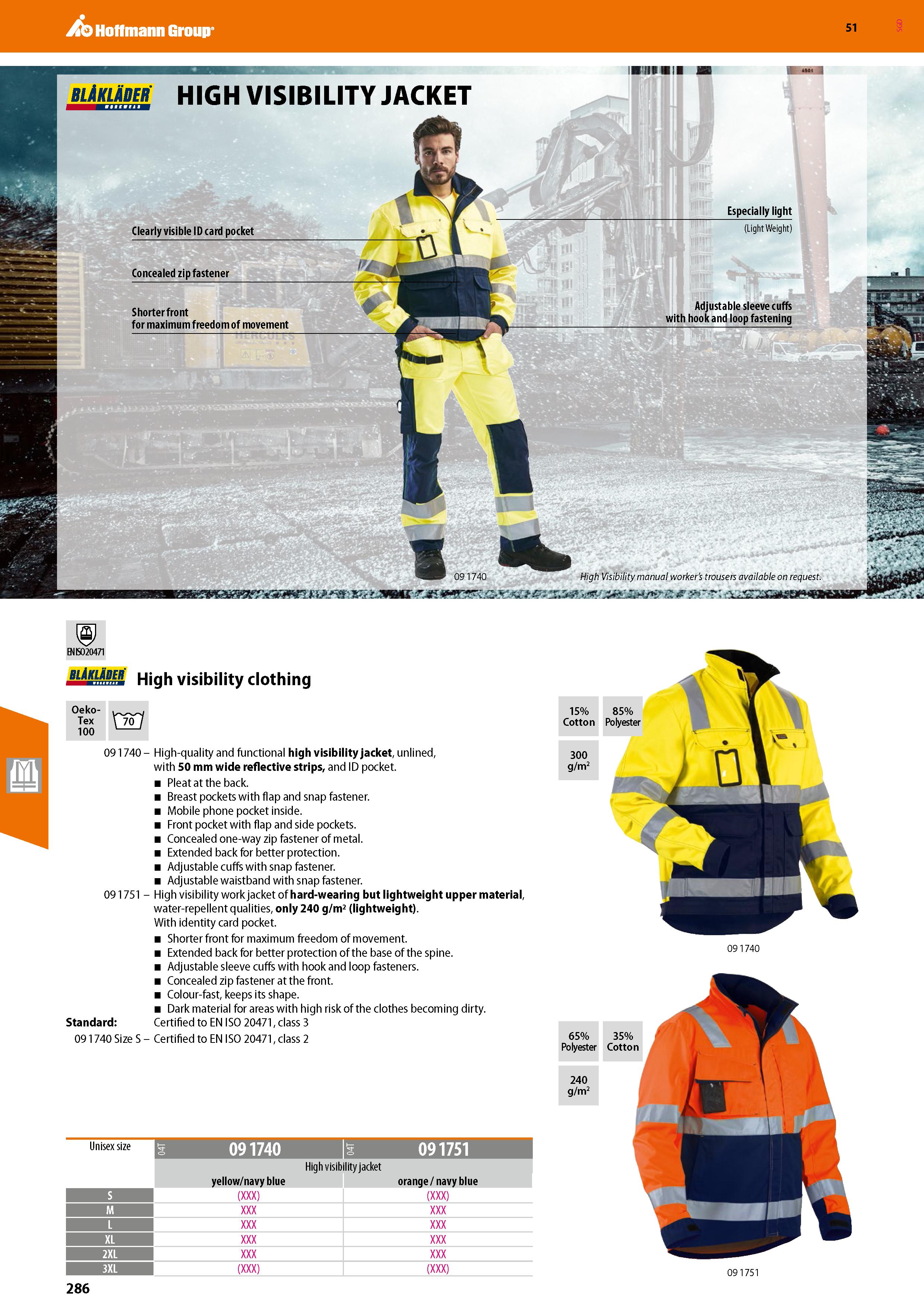286 Hoffmann Group 51 BiimBEg HIGH VISIBILITY JACKET Clearly visible ID card pocket Concealed zip fastener Shorter front for maximum freedom of movem Каталог HOFFMANN GROUP 2020 Средства индивидуальной защиты органов зрения дыхания кожи СИЗ от поражения электрическим током шума Защитные перчатки Очки Специальная одежда Стр. 286