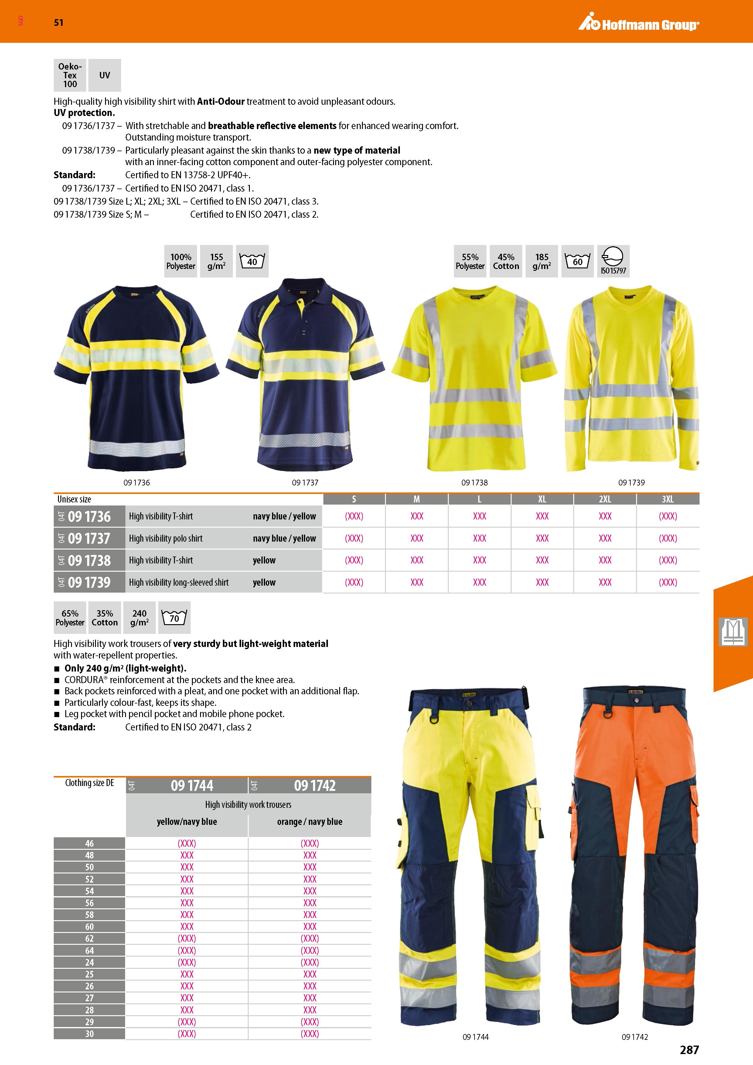 287 SGD Hoffmann Group 51 Oeko- Tex UV 100 High-quality high visibility shirt with Anti-Odour treatment to avoid unpleasant odours UV protection 09 1 Каталог HOFFMANN GROUP 2020 Средства индивидуальной защиты органов зрения дыхания кожи СИЗ от поражения электрическим током шума Защитные перчатки Очки Специальная одежда Стр. 287