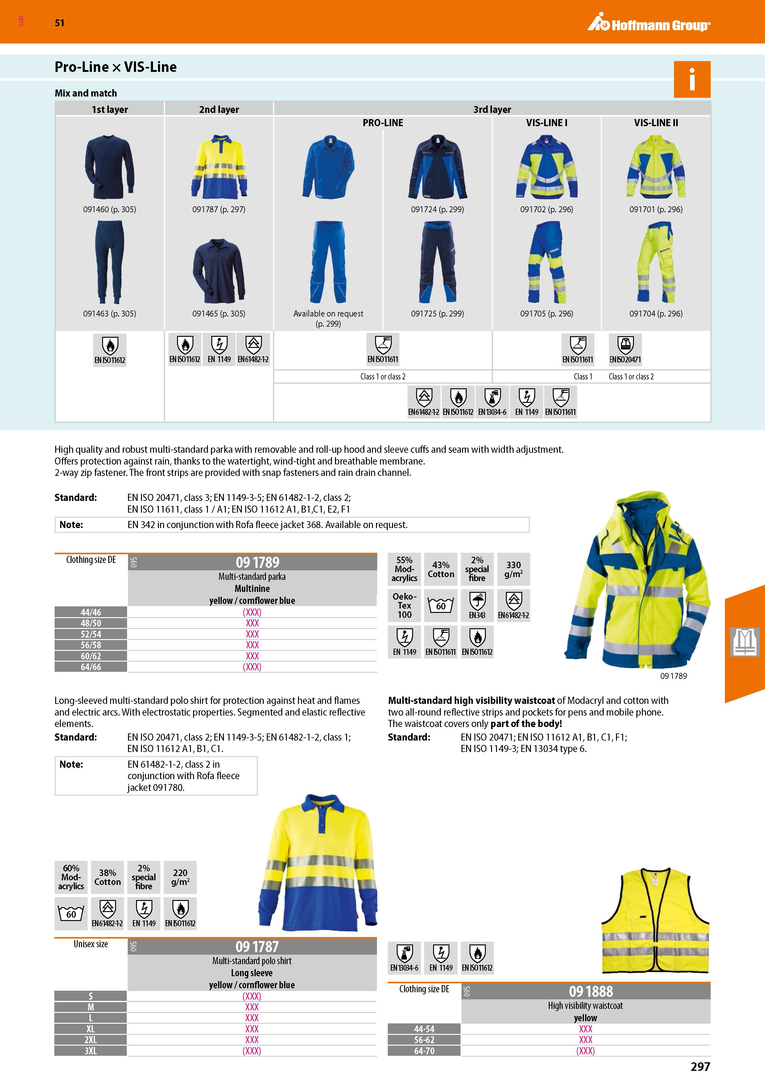 297 SGD Hoffmann Group 51 Pro-Line x VIS-Line Mix and match 1st layer 2nd layer ij ' rail 091787 (p 297) ft 3rd layer PRO-LINE VIS-LINE I VIS-LINE II Каталог HOFFMANN GROUP 2020 Средства индивидуальной защиты органов зрения дыхания кожи СИЗ от поражения электрическим током шума Защитные перчатки Очки Специальная одежда Стр. 297
