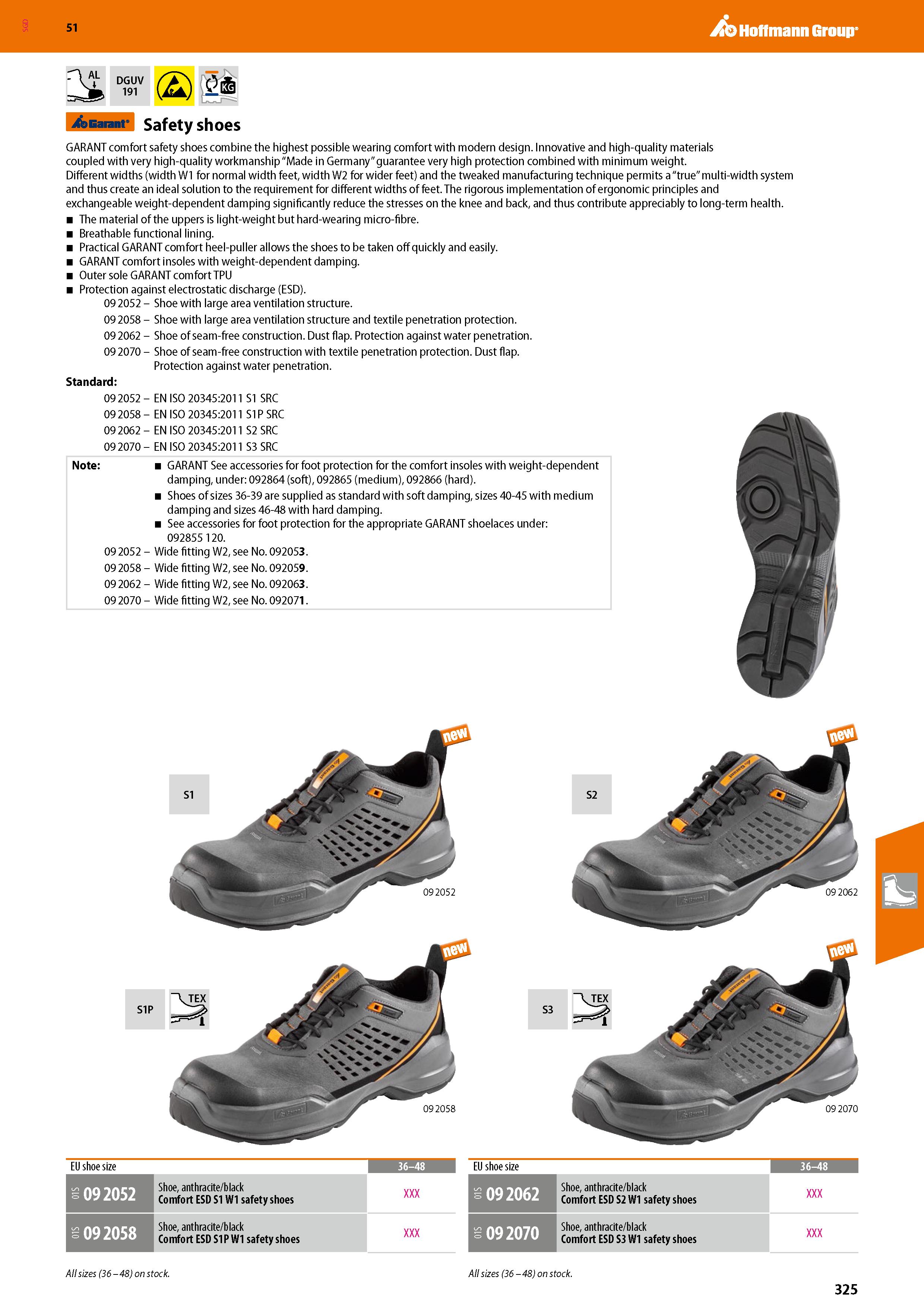 325 SGD Hoffmann Group 51 Safety shoes GARANT comfort safety shoes combine the highest possible wearing comfort with modern design Innovative and hig Каталог HOFFMANN GROUP 2020 Средства индивидуальной защиты органов зрения дыхания кожи СИЗ от поражения электрическим током шума Защитные перчатки Очки Специальная одежда Стр. 325