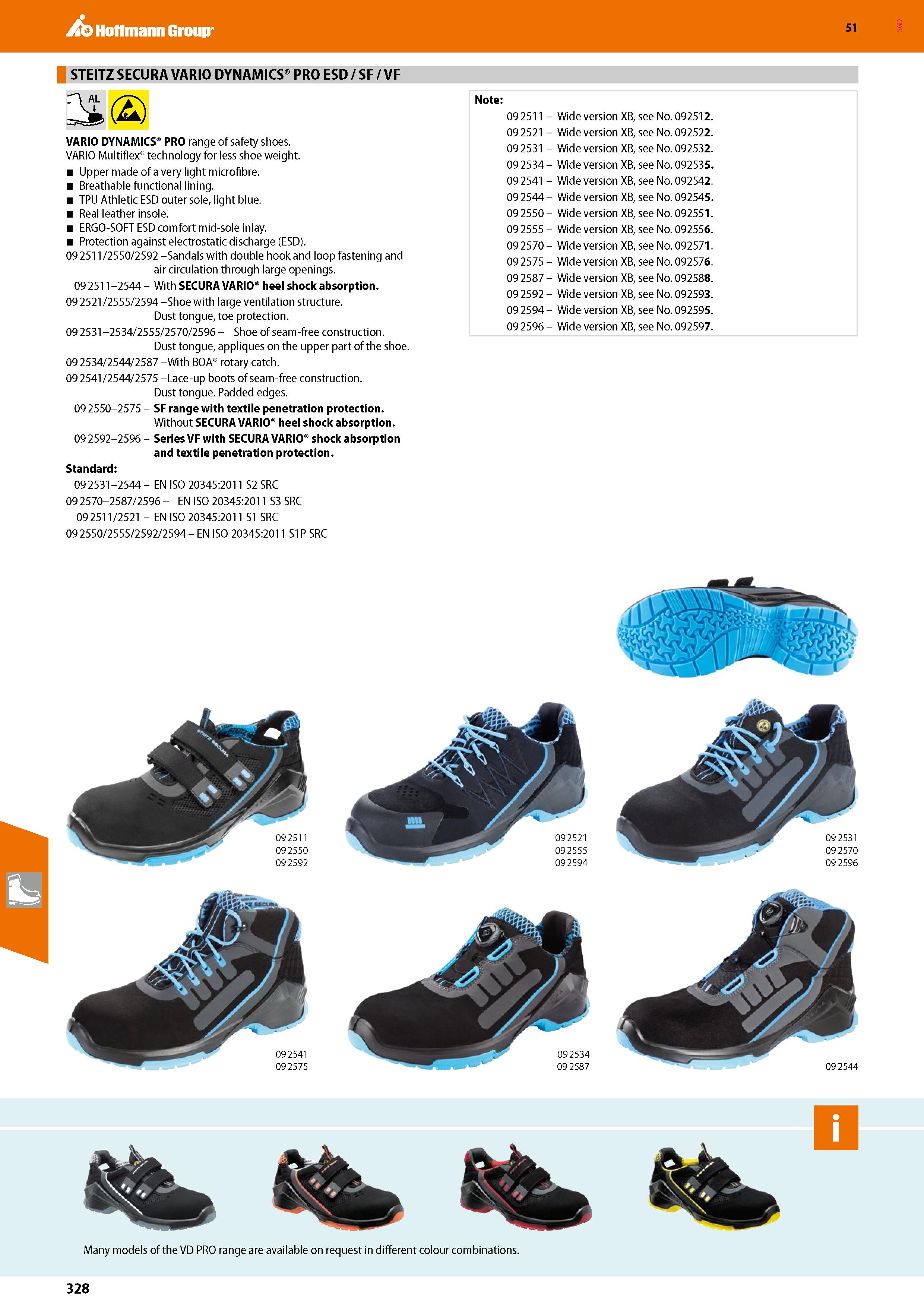 328 Hoffmann Group 51 STEITZ SECURA VARIO DYNAMICS PRO ESD / SF / VF VARIO DYNAMICS PRO range of safety shoes VARIO Multiflex technology for less sho Каталог HOFFMANN GROUP 2020 Средства индивидуальной защиты органов зрения дыхания кожи СИЗ от поражения электрическим током шума Защитные перчатки Очки Специальная одежда Стр. 328