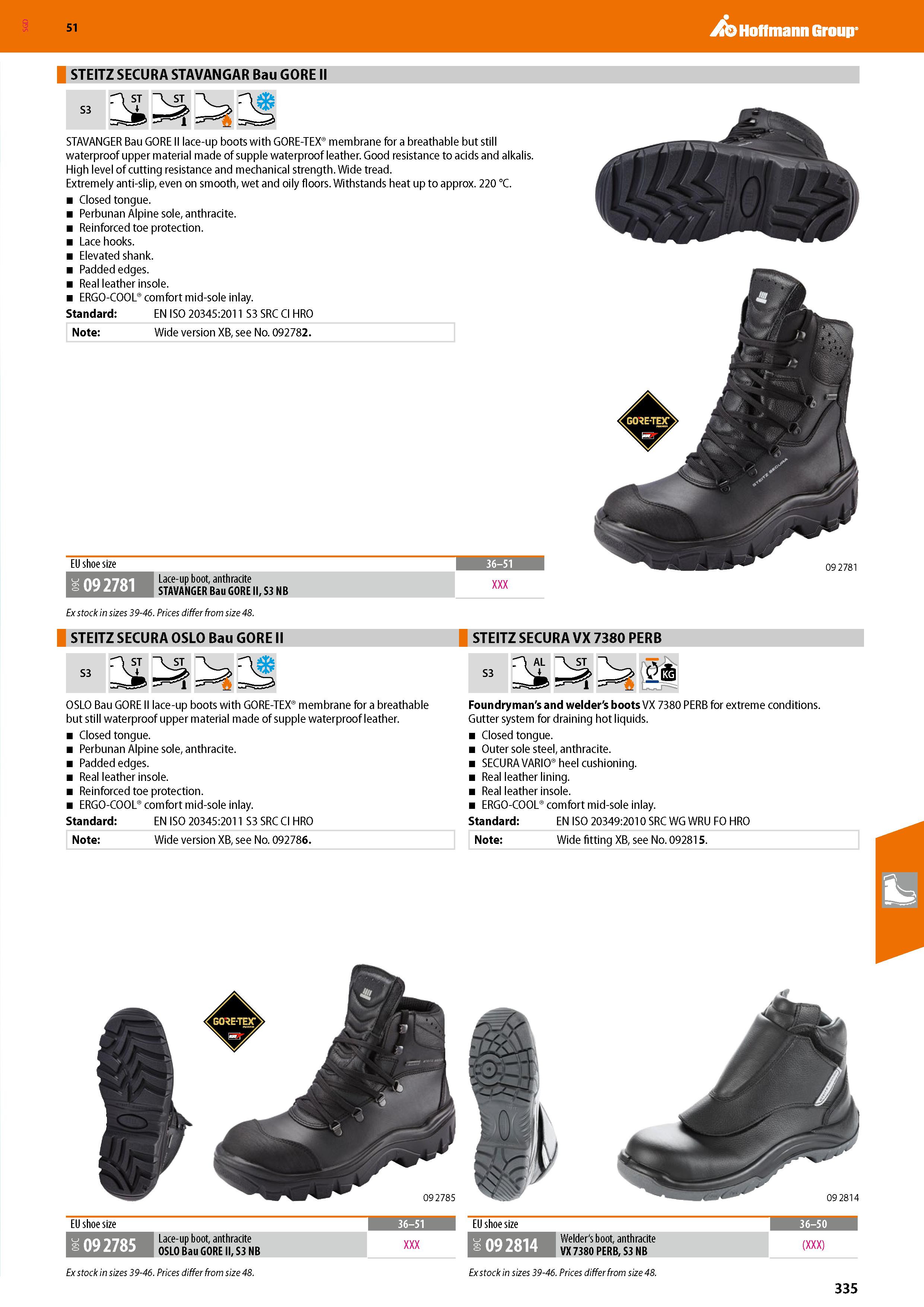 335 SGD Hoffmann Group 51 STEITZ SECURA STAVANGAR Bau GORE II S3 STAVANGER Bau GORE II lace-up boots with GORE-TEX membrane for a breathable but stil Каталог HOFFMANN GROUP 2020 Средства индивидуальной защиты органов зрения дыхания кожи СИЗ от поражения электрическим током шума Защитные перчатки Очки Специальная одежда Стр. 335