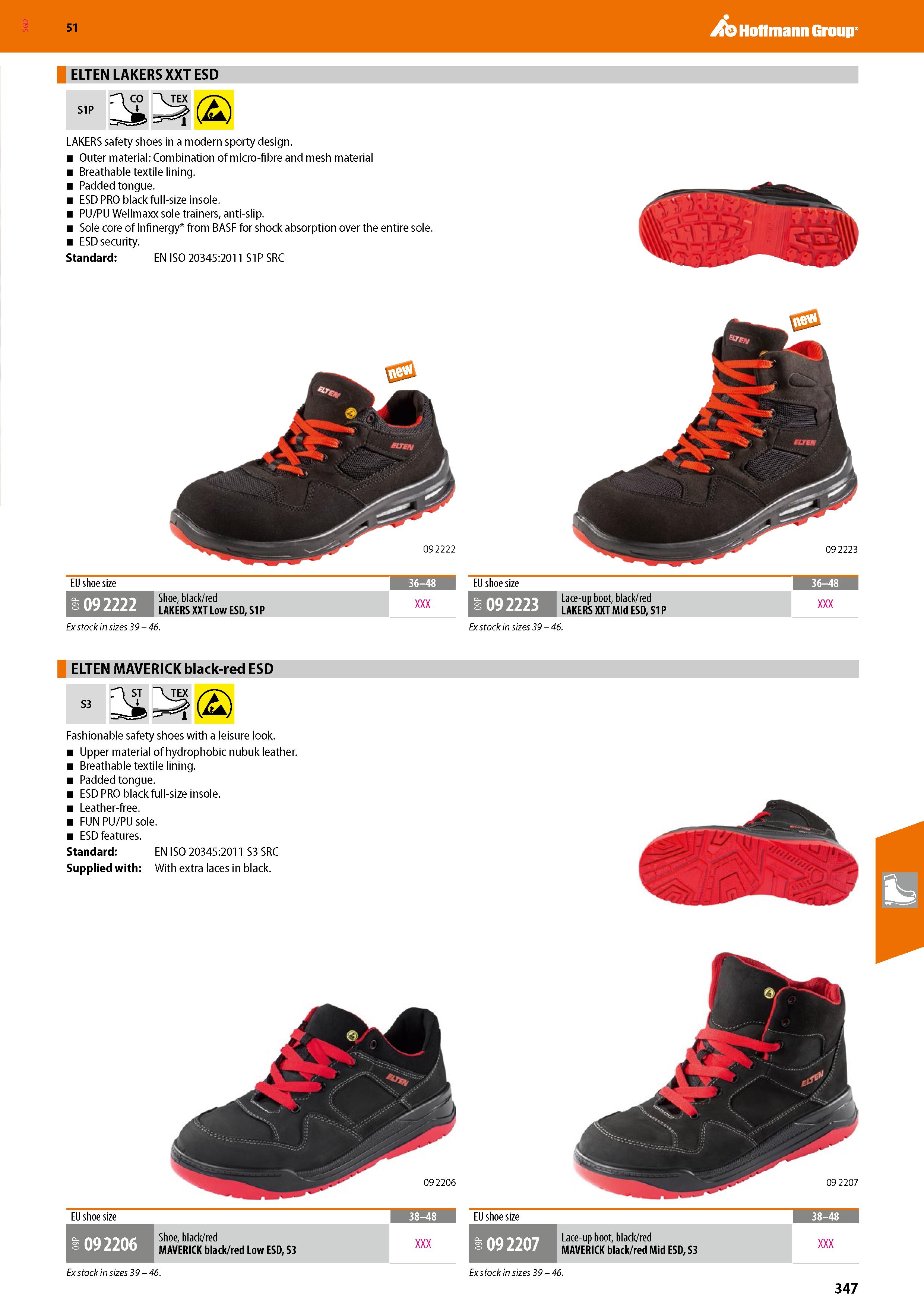 347 SGD Hoffmann Group 51 ELTEN LAKERSXXTESD S1P LAKERS safety shoes in a modern sporty design Outer material: Combination of micro-fibre and mesh ma Каталог HOFFMANN GROUP 2020 Средства индивидуальной защиты органов зрения дыхания кожи СИЗ от поражения электрическим током шума Защитные перчатки Очки Специальная одежда Стр. 347