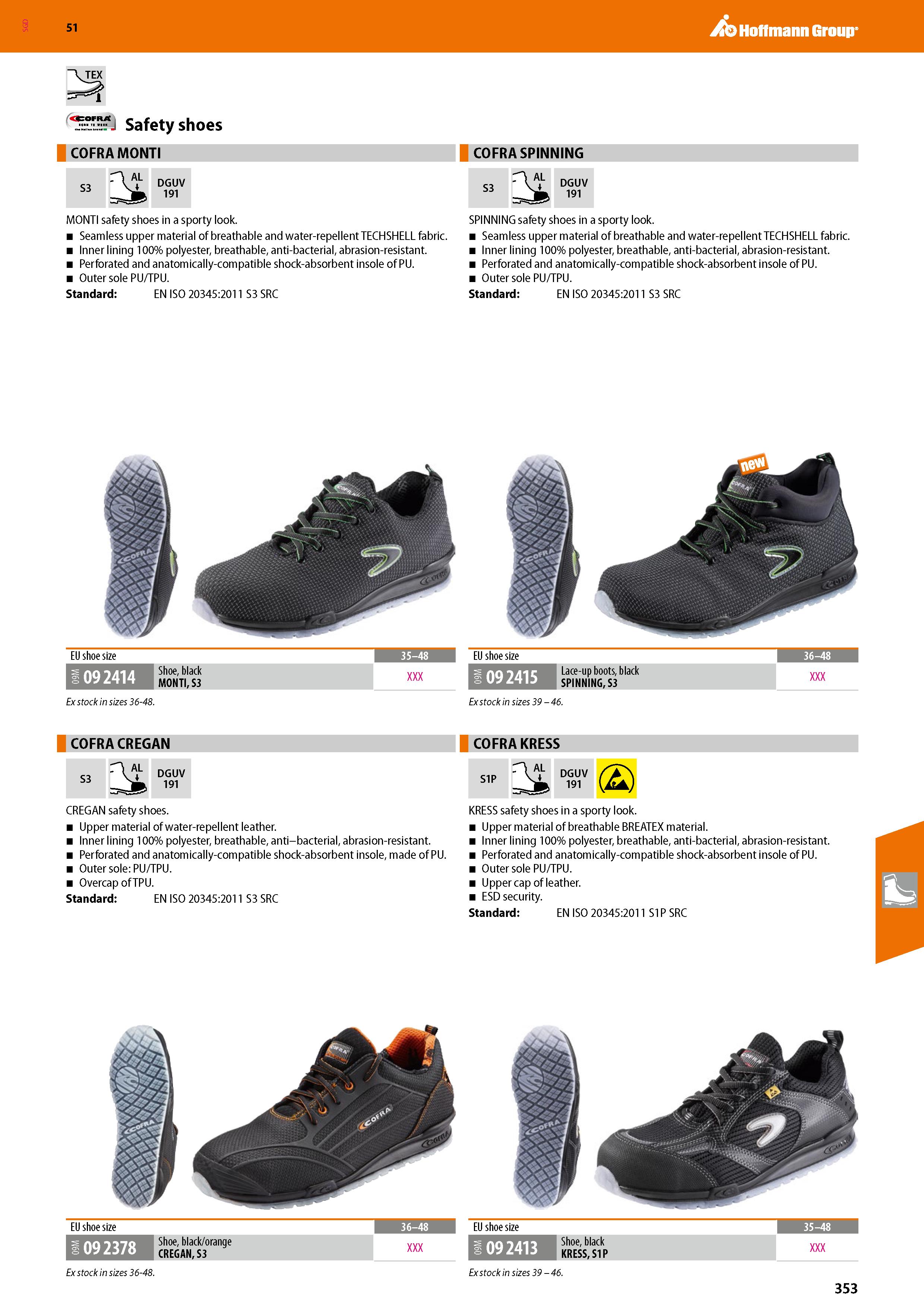 353 SGD Hoffmann Group 51 j Safetyshoes COFRA MONTI MONTI safety shoes in a sporty look Seamless upper material of breathable and water-repellent TEC Каталог HOFFMANN GROUP 2020 Средства индивидуальной защиты органов зрения дыхания кожи СИЗ от поражения электрическим током шума Защитные перчатки Очки Специальная одежда Стр. 353