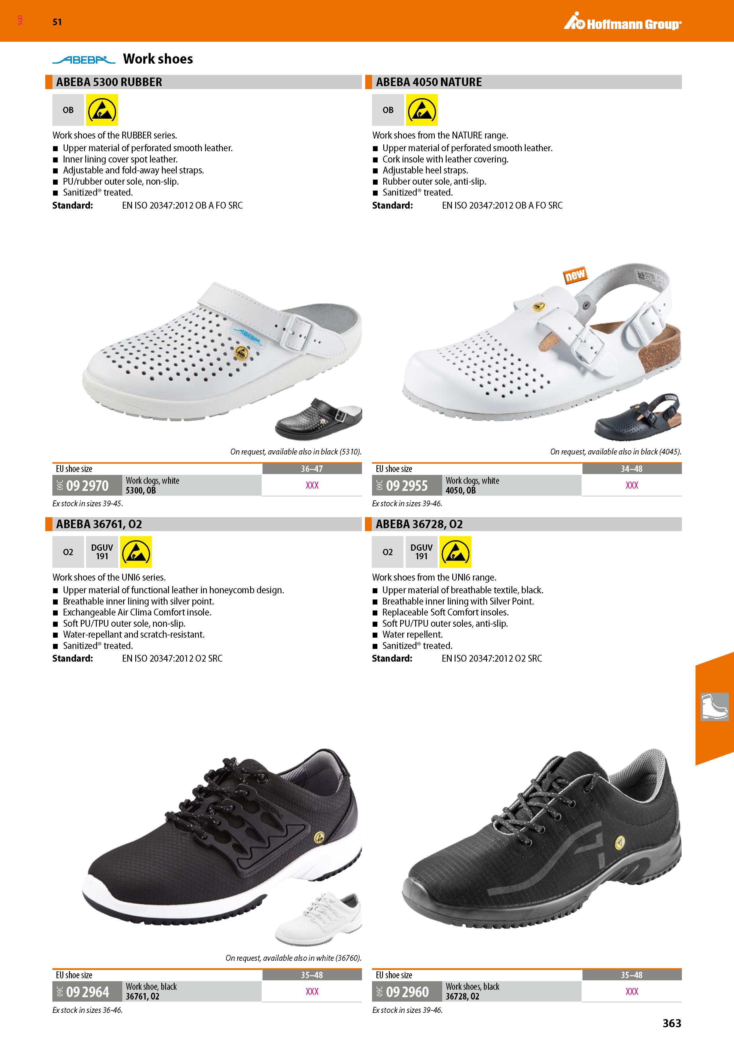 363 SGD Hoffmann Group 51 ibebr Workshoes ABEBA 5300 RUBBER ABEBA 4050 NATURE OB (2) Work shoes of the RUBBER series Upper material of perforated smo Каталог HOFFMANN GROUP 2020 Средства индивидуальной защиты органов зрения дыхания кожи СИЗ от поражения электрическим током шума Защитные перчатки Очки Специальная одежда Стр. 363