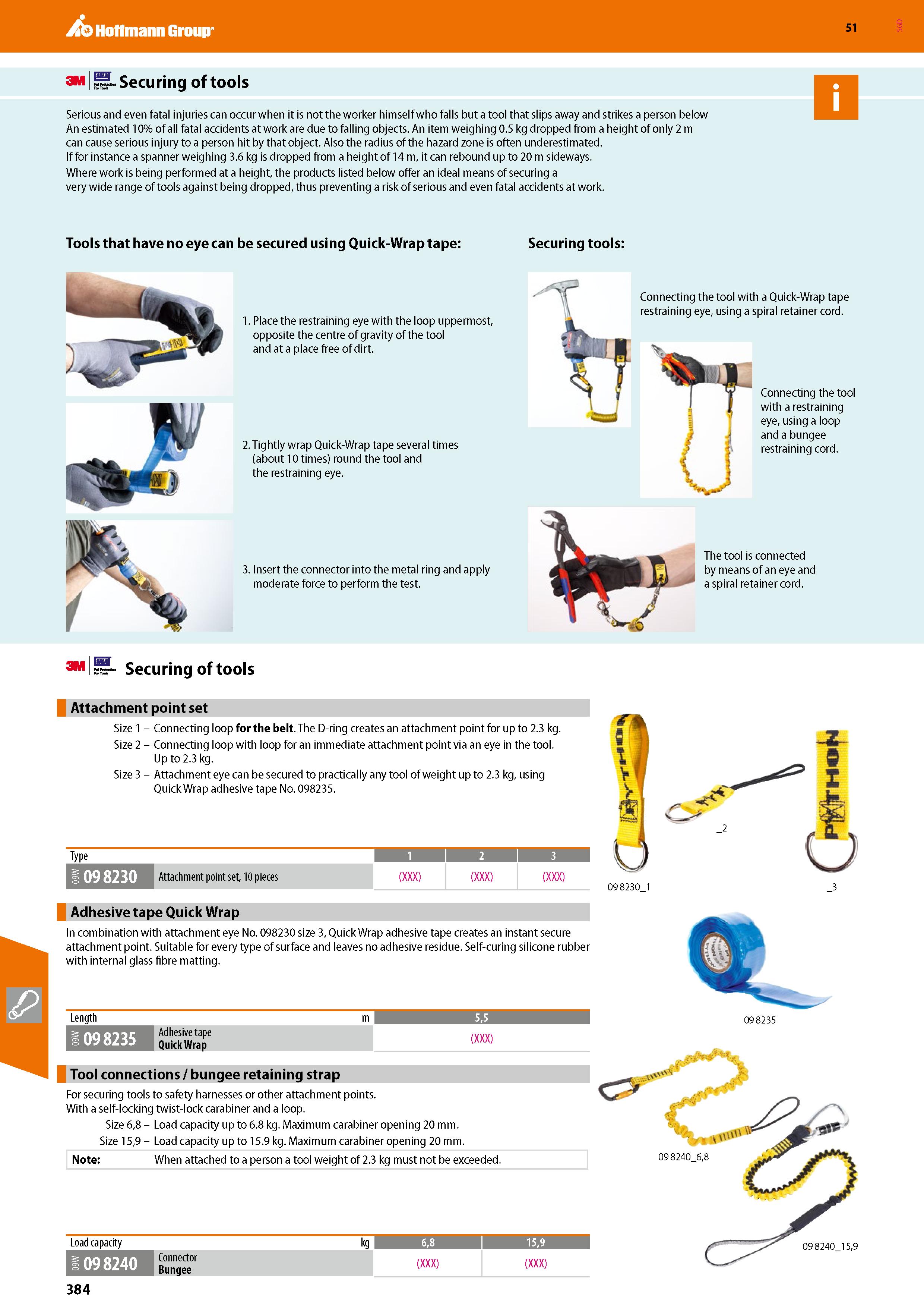 384 Hoffmann Group 51 3MIH Securing of tools Serious and even fatal injuries can occur when it is not the worker himself who falls but a tool that sl Каталог HOFFMANN GROUP 2020 Средства индивидуальной защиты органов зрения дыхания кожи СИЗ от поражения электрическим током шума Защитные перчатки Очки Специальная одежда Стр. 384