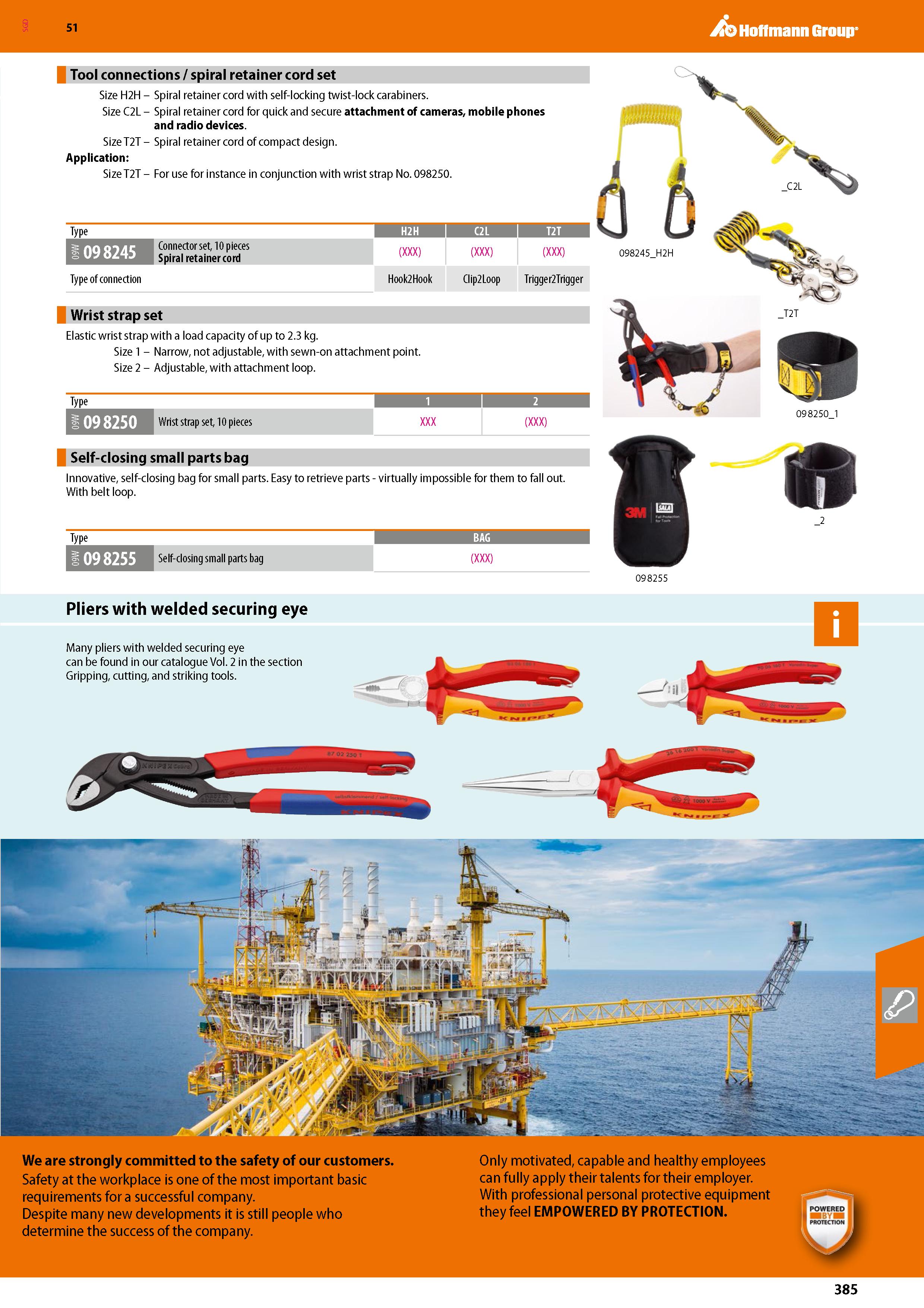 385 Hoffmann Group 51 Tool connections / spiral retainer cord set Size H2H - Spiral retainer cord with self-locking twist-lock carabiners Size C2L - Каталог HOFFMANN GROUP 2020 Средства индивидуальной защиты органов зрения дыхания кожи СИЗ от поражения электрическим током шума Защитные перчатки Очки Специальная одежда Стр. 385
