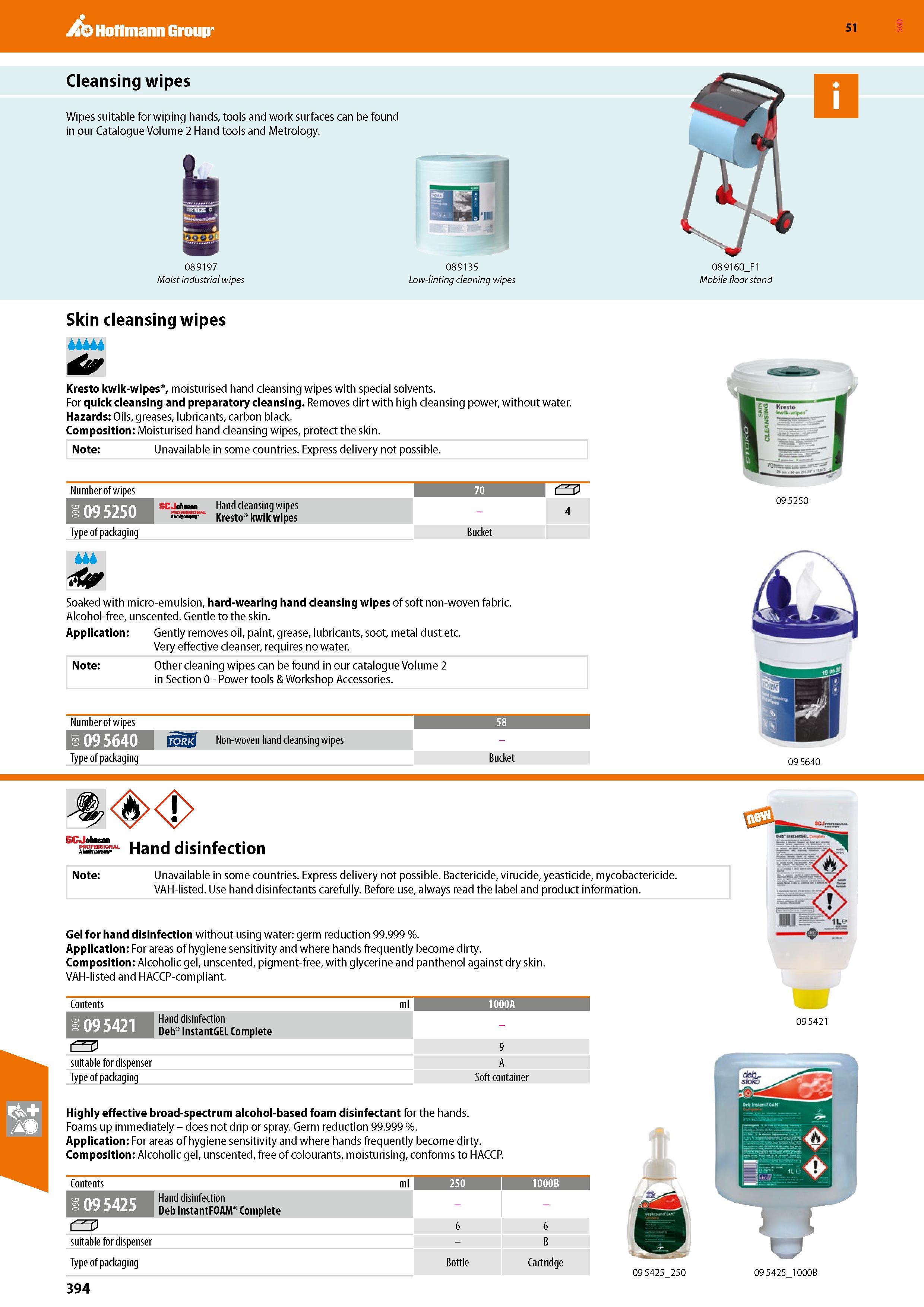 394 MO Hoffmann Group 51 Cleansing wipes Wipes suitable for wiping hands, tools and work surfaces can be found in our Catalogue Volume 2 Hand tools a Каталог HOFFMANN GROUP 2020 Средства индивидуальной защиты органов зрения дыхания кожи СИЗ от поражения электрическим током шума Защитные перчатки Очки Специальная одежда Стр. 394