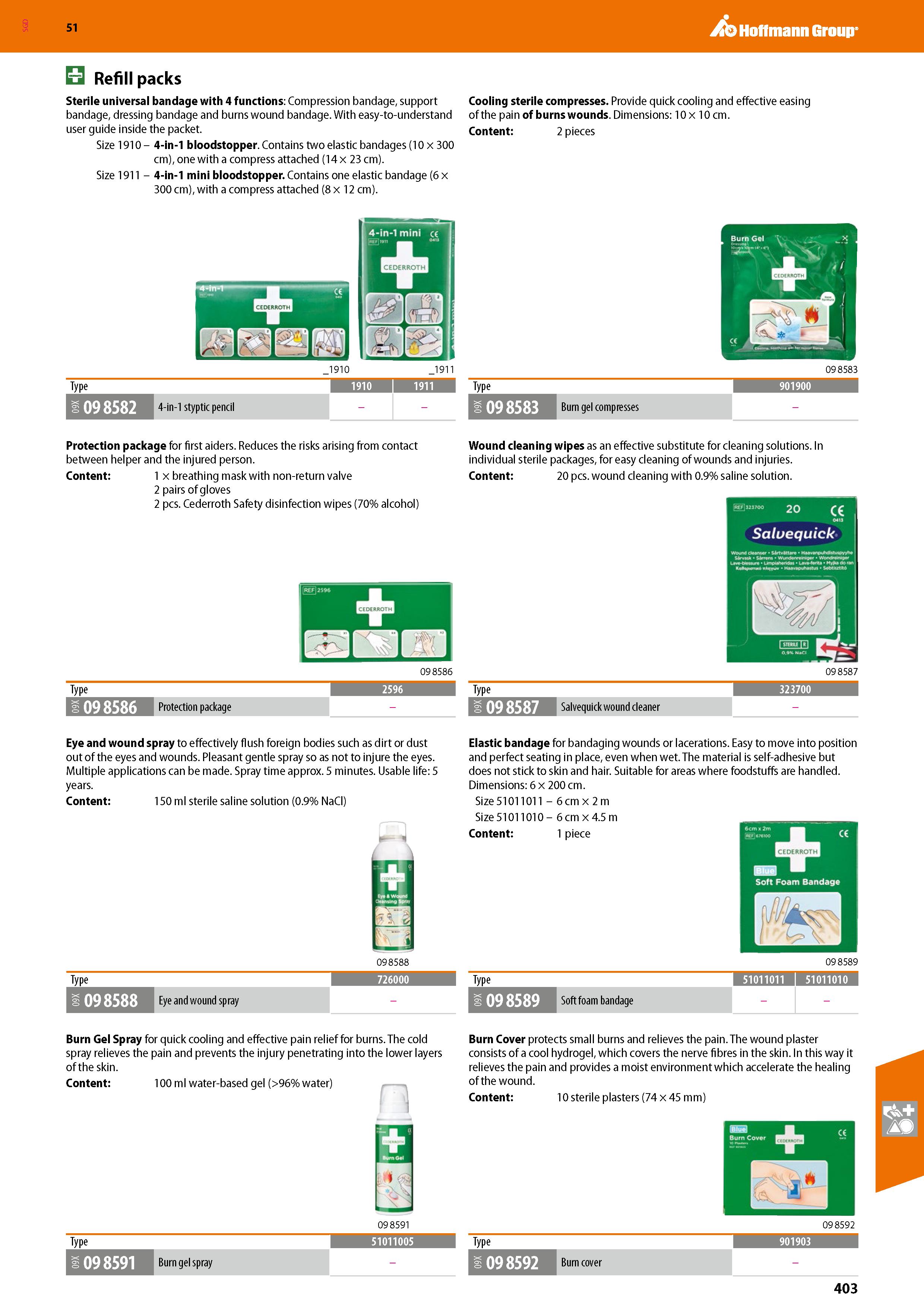 403 SGD Hoffmann Group 51 B Refill packs Sterile universal bandage with 4 functions: Compression bandage, support bandage, dressing bandage and burns Каталог HOFFMANN GROUP 2020 Средства индивидуальной защиты органов зрения дыхания кожи СИЗ от поражения электрическим током шума Защитные перчатки Очки Специальная одежда Стр. 403