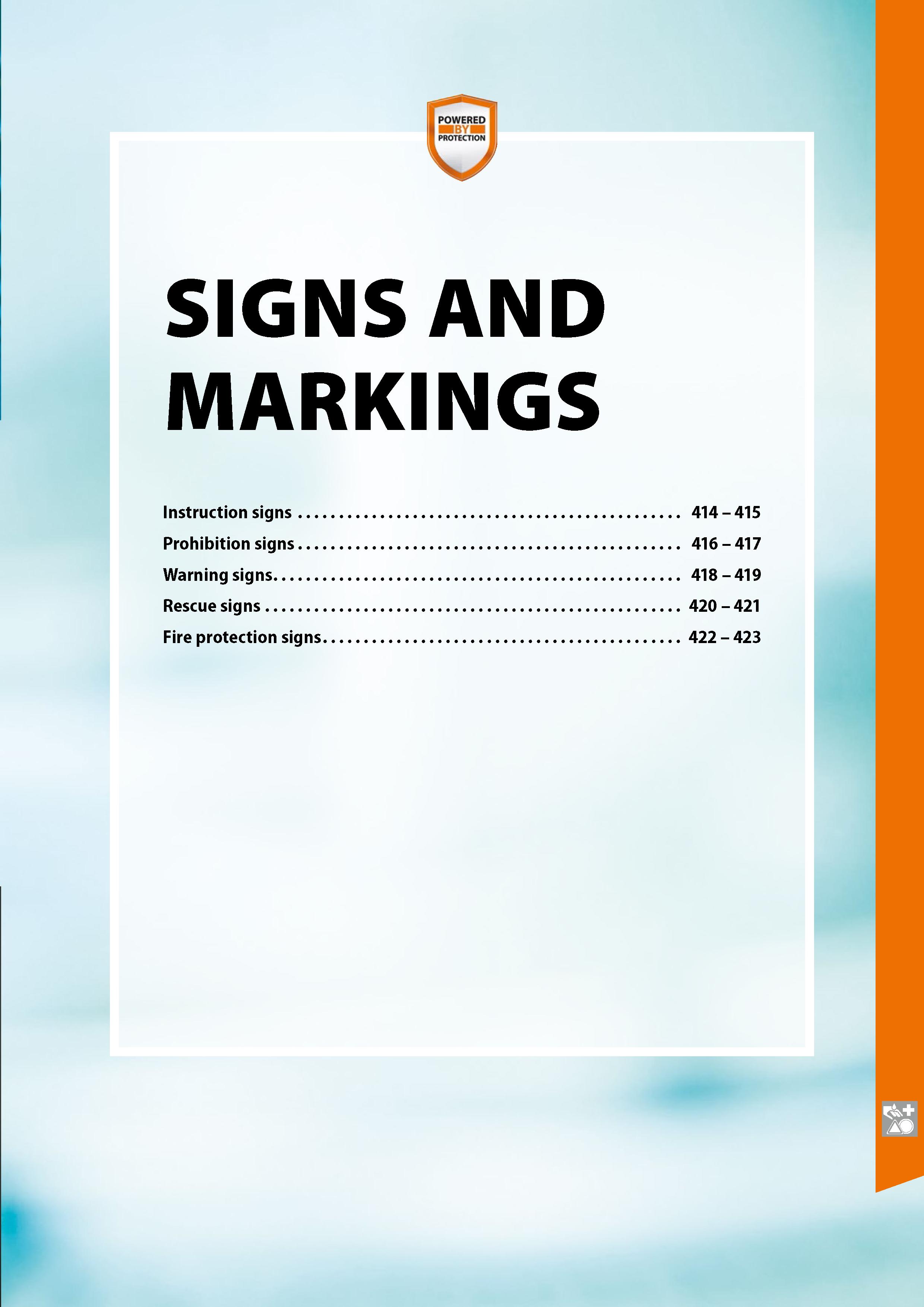 411 SIGNS AND MARKINGS Instruction signs 414 - 415 Prohibition signs 416 - 417 Warning signs 418 - 419 Rescue signs 420 - 421 Fire protection signs 4 Каталог HOFFMANN GROUP 2020 Средства индивидуальной защиты органов зрения дыхания кожи СИЗ от поражения электрическим током шума Защитные перчатки Очки Специальная одежда Стр. 411