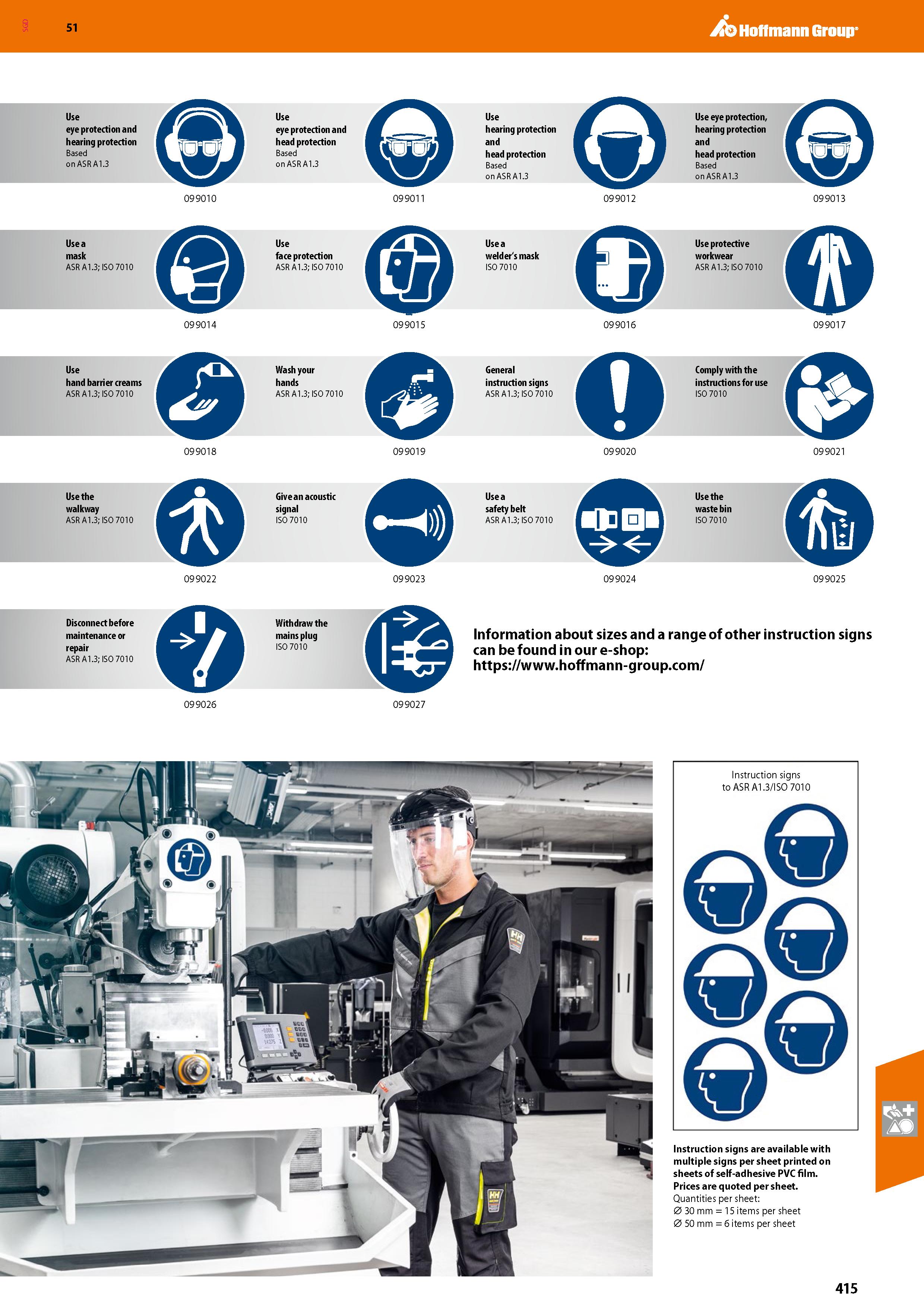 415 Hoffmann Group 51 Use eye protection and hearing protection Based on ASR A1 3 Use eye protection and head protection Based on ASR A1 3 Use hearin Каталог HOFFMANN GROUP 2020 Средства индивидуальной защиты органов зрения дыхания кожи СИЗ от поражения электрическим током шума Защитные перчатки Очки Специальная одежда Стр. 415
