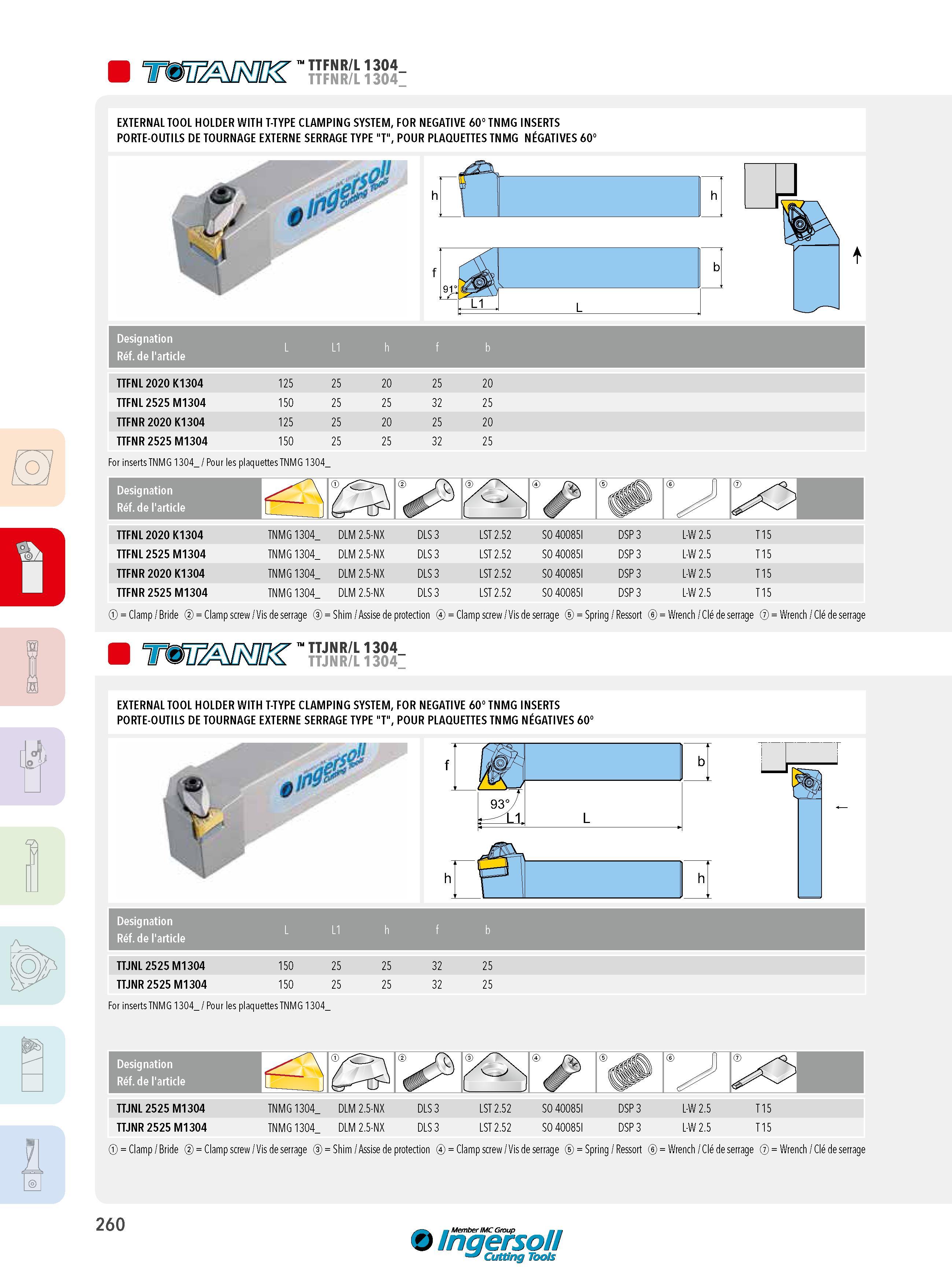 260 TTFNR/L 1384 TTFNR/L 1384_ y o V A D EXTERNAL TOOL HOLDER WITH T-TYPE CLAMPING SYSTEM, FOR NEGATIVE 60° TNMG INSERTS PORTE-OUTILS DE TOURNAGE EXTERNE SE Каталог INGERSOLL 2015 Металлорежущий токарный инструмент Резцы Державки Сменные режущие многогранные пластины для точения на станках Стр. 260 ENG FRA