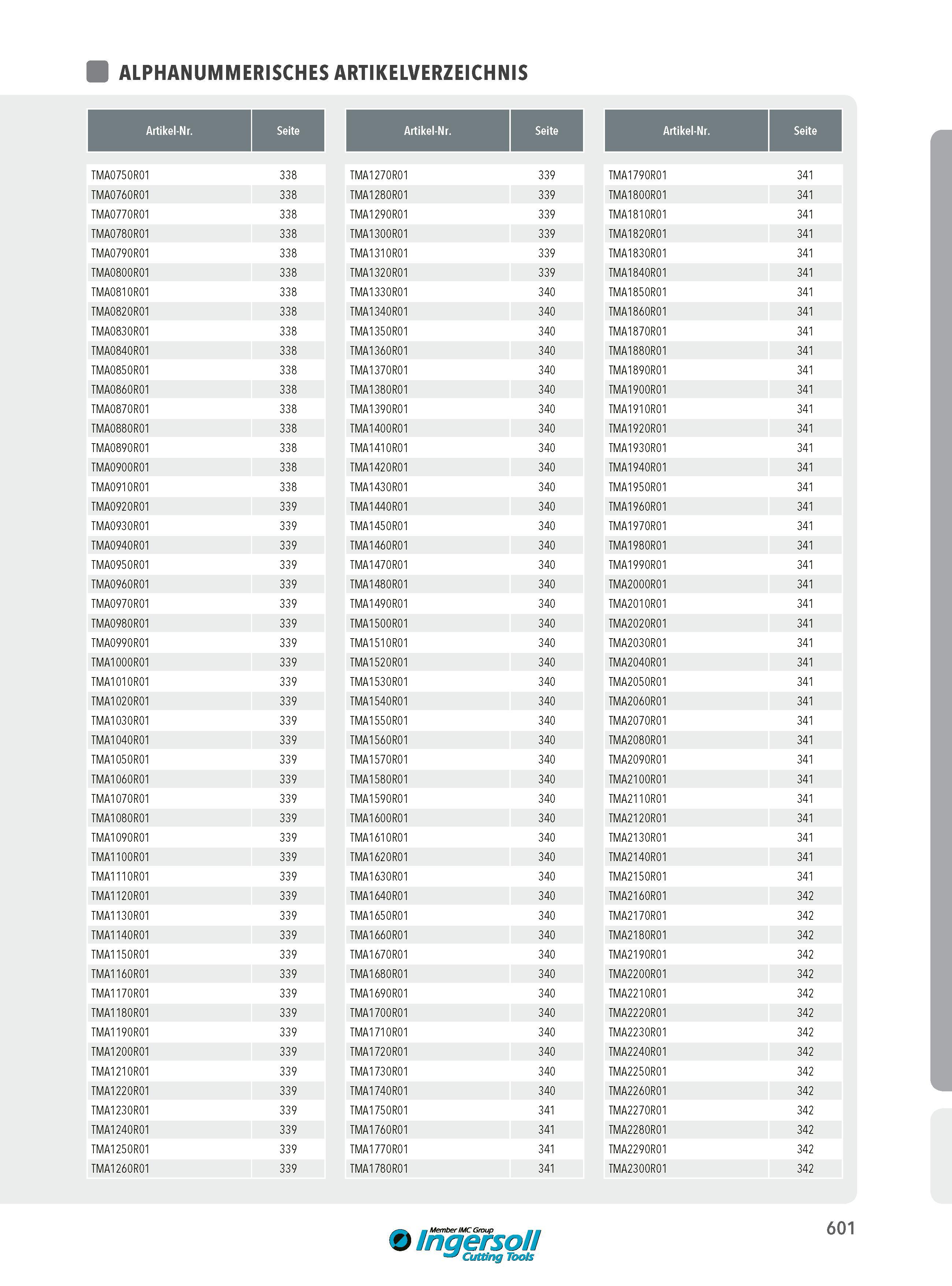601 ALPHANUMMERISCHES ARTIKELVERZEICHNIS Artikel-Nr Seite Artikel-Nr Seite Artikel-Nr Seite TMA0750R01 338 TMA0760R01 338 TMA0770R01 338 TMA0780R01 338 TMA07 Каталог INGERSOLL 2016 Фрезерный и сверлильный металлорежущий инструмент Фрезы сборные и монолитные Сверла Оснастка инструментальная Стр. 601 DEU