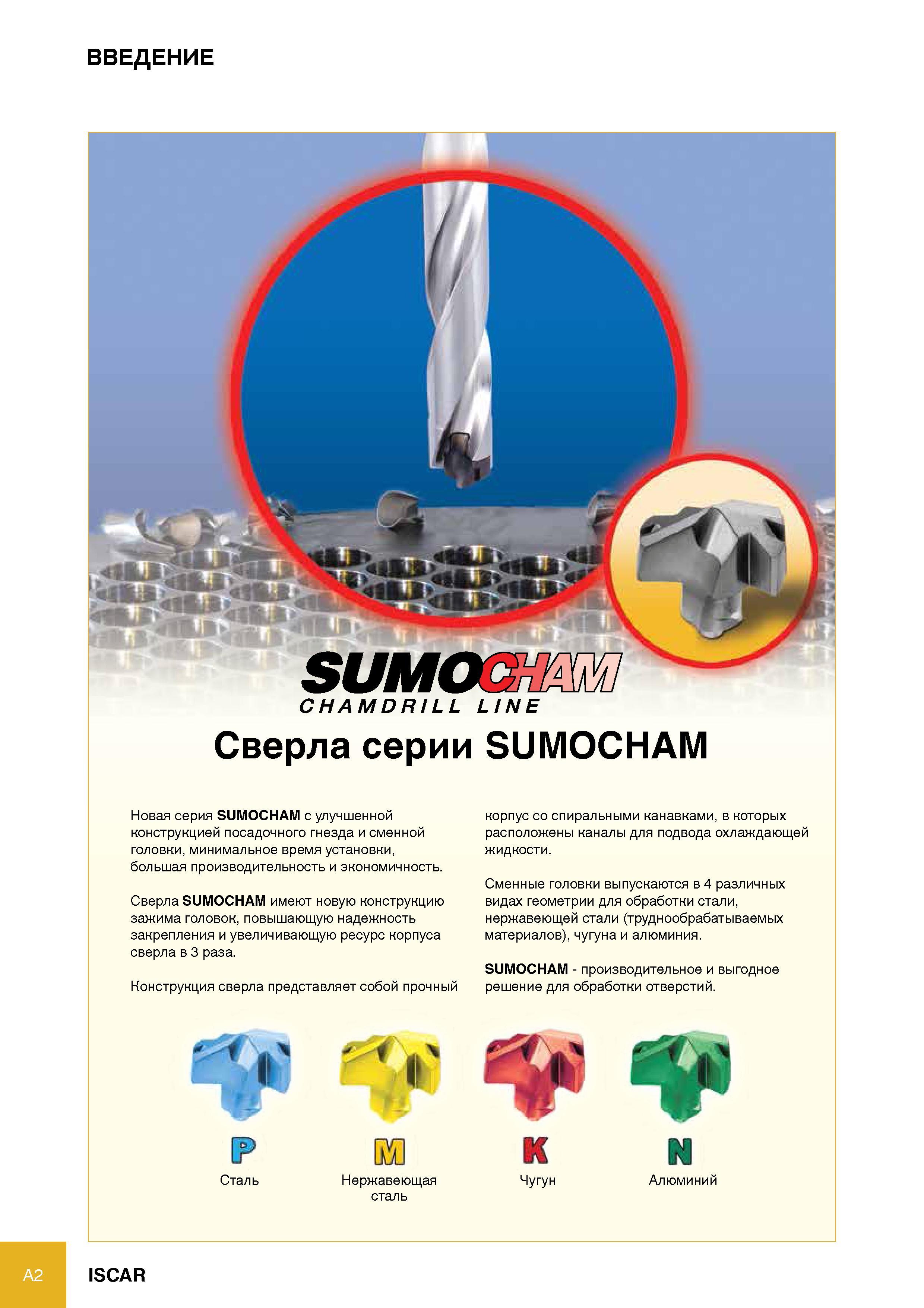 2 Новая серия сверлильного сборного металлорежущего инструмента Iscar SUMOCHAMAM с улучшенной конструкцией посадочного гнезда и сменной головки Минимальное время устан Каталог ISCAR 2012 Режущий осевой инструмент для обработки отверстий в металлах и сплавах Сверла спиральные Многолезвийные развертки Глубокое сверление Стр. A2