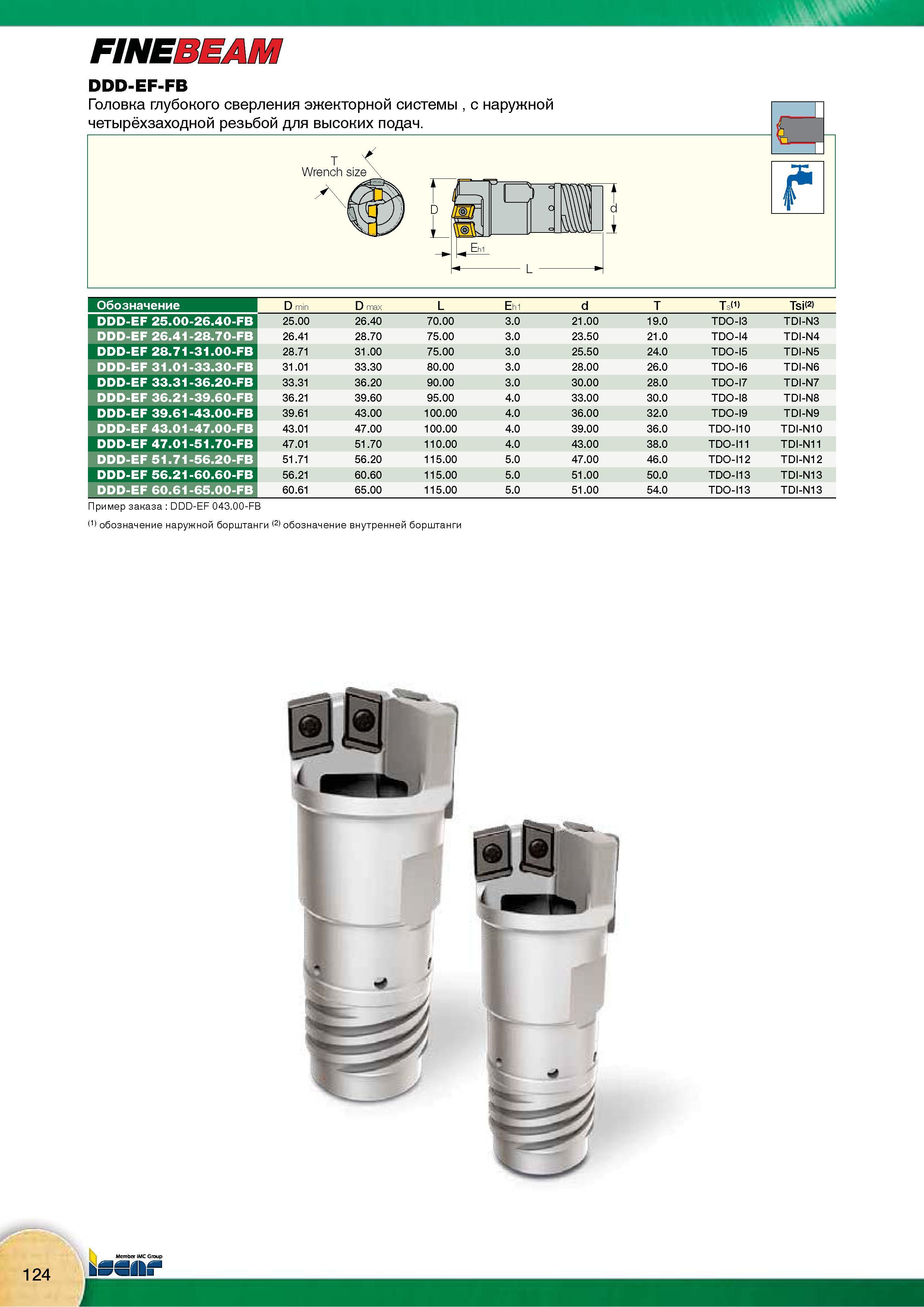 126 Головка Iscar FINEBEAM DDD-EF-FB глубокого сверления эжекторной системы с наружной четырёхзаходной резьбой для высоких подач Каталог Каталог ISCAR 2015 Новая продукция для металлообработки Металлорежущий инструмент и оснастка Резцы Фрезы Сверла Сменные режущие пластины для обрабатывающих станков Стр. 124
