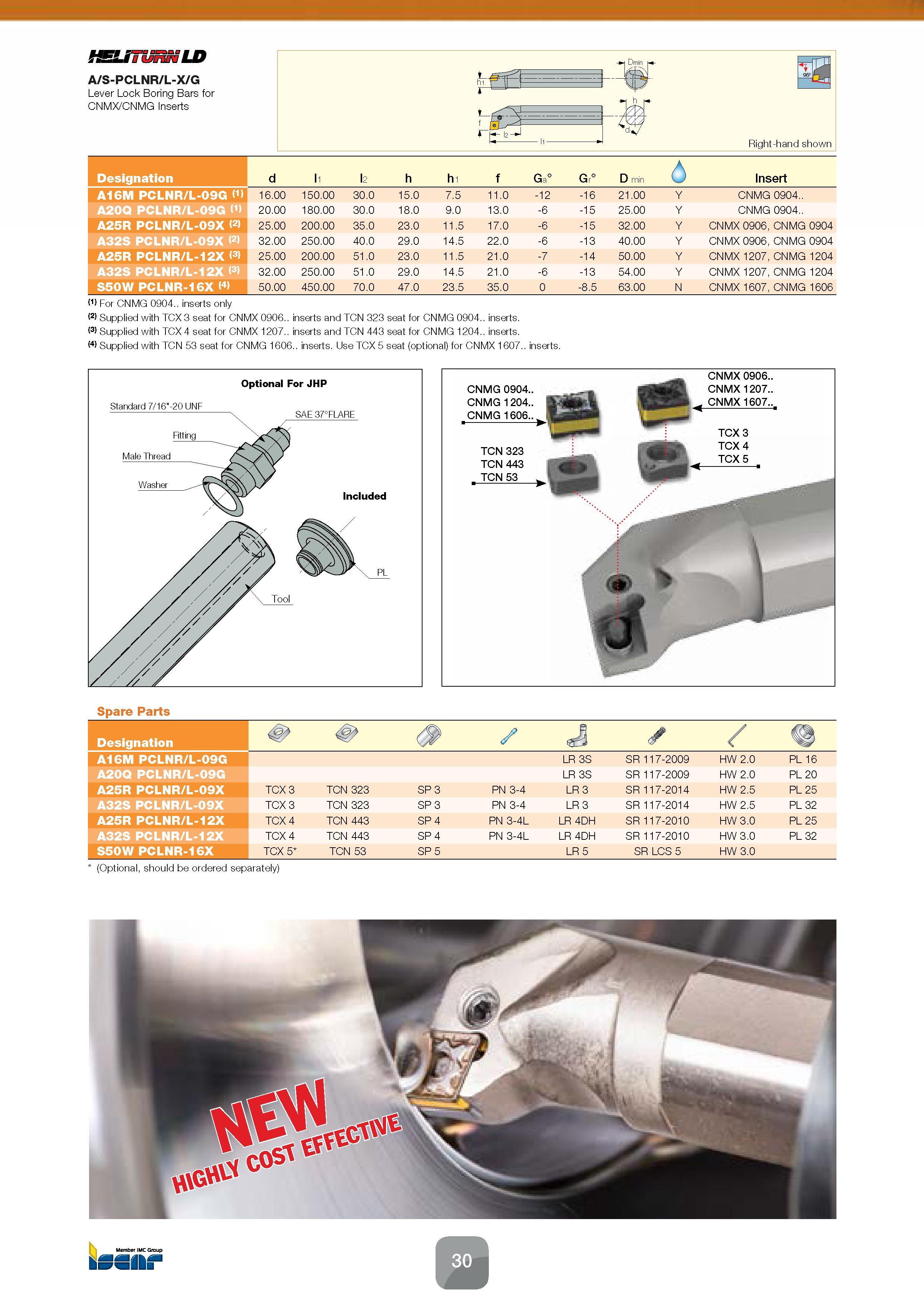 32 HELITURNLD A/S-PCLNR/L-X/G Lever Lock Boring Bars for CNMX/CNMG Inserts Designation d l1 l2 h h1 f Ga° Gr° D min 6 Insert A16M PCLNR/L-09G (1) 16 Каталог ISCAR 2016 Новый металлорежущий инструмент и инструментальная оснастка для металлообрабатывающих промышленных станков и комплексов с ЧПУ Стр. 30