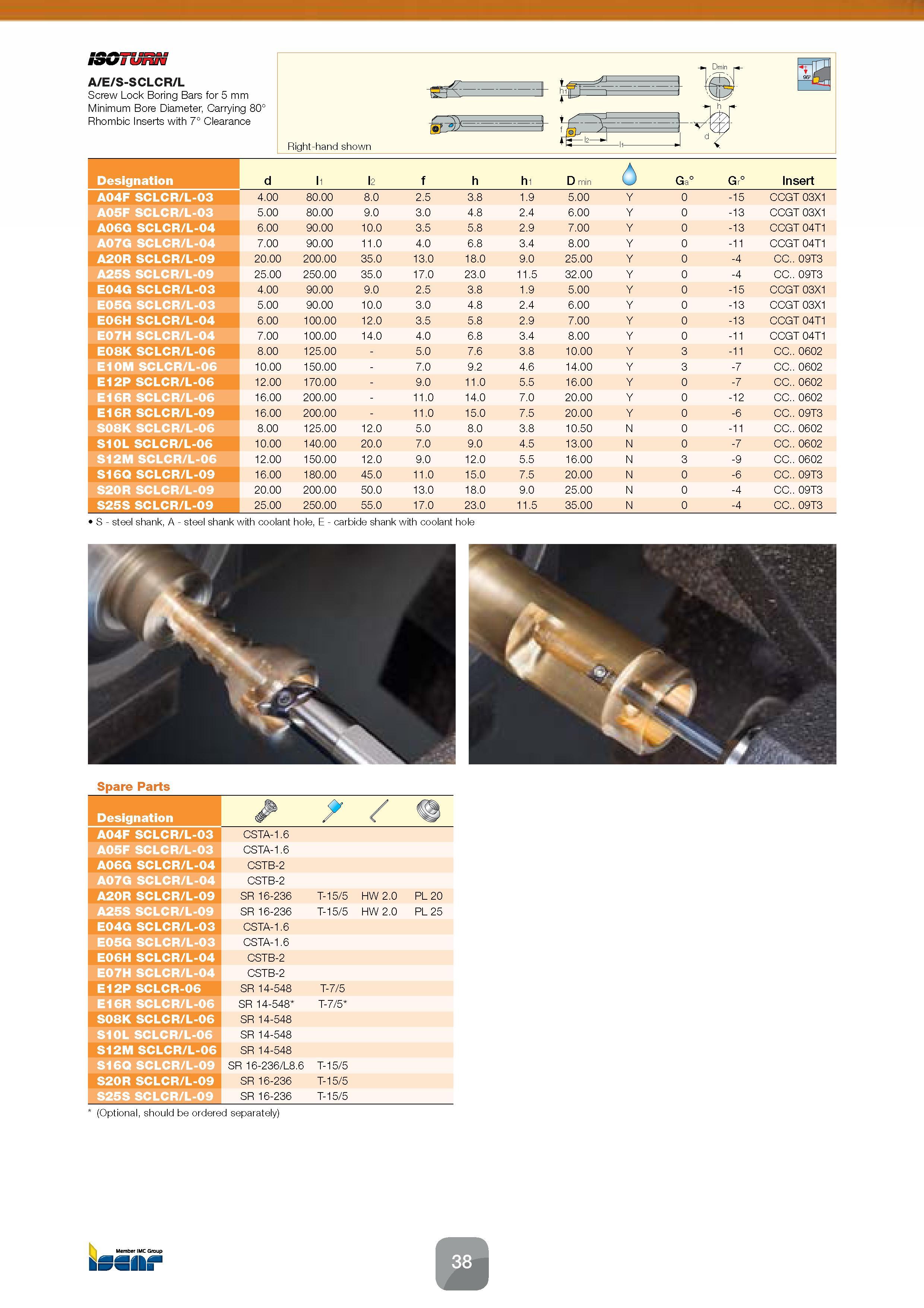 40 A/E/S-SCLCR/L Screw Lock Boring Bars for 5 mm Minimum Bore Diameter, Carrying 80° Rhombic Inserts with 7° Clearance A04F SCLCR/L-03 4 00 80 00 8 Каталог ISCAR 2016 Новый металлорежущий инструмент и инструментальная оснастка для металлообрабатывающих промышленных станков и комплексов с ЧПУ Стр. 38