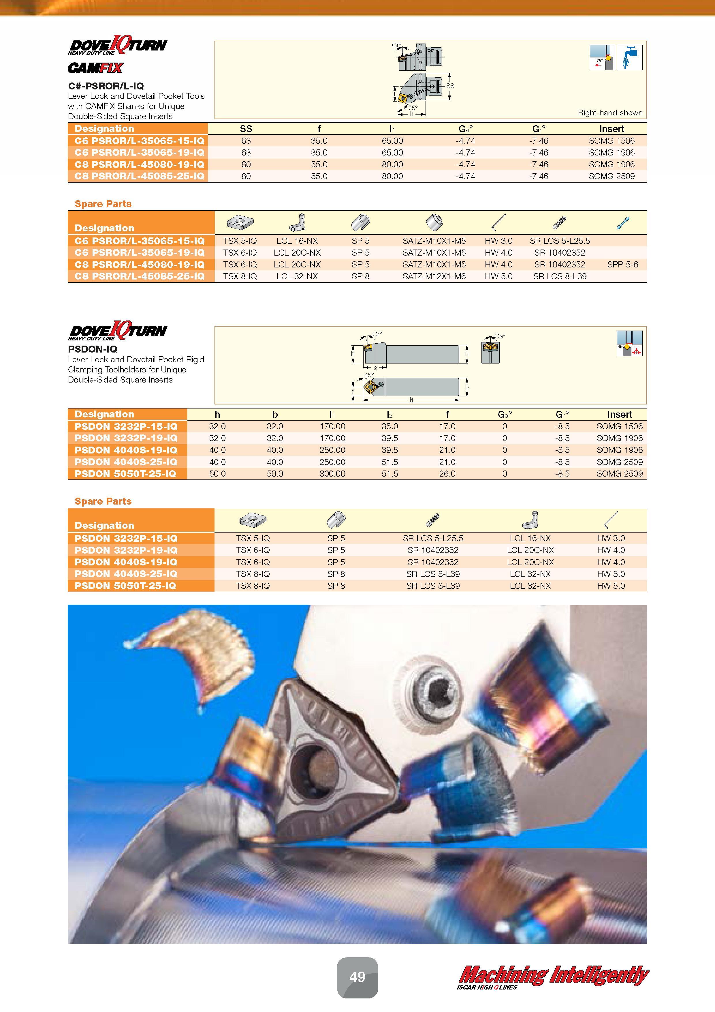 51 Lever Lock and Dovetail Pocket Rigid Clamping Toolholders Dove IQ Turn HEAVY DUTY LINE PSDON-IQ for Unique Double-Sided Square Inserts Designatio Каталог ISCAR 2016 Новый металлорежущий инструмент и инструментальная оснастка для металлообрабатывающих промышленных станков и комплексов с ЧПУ Стр. 49