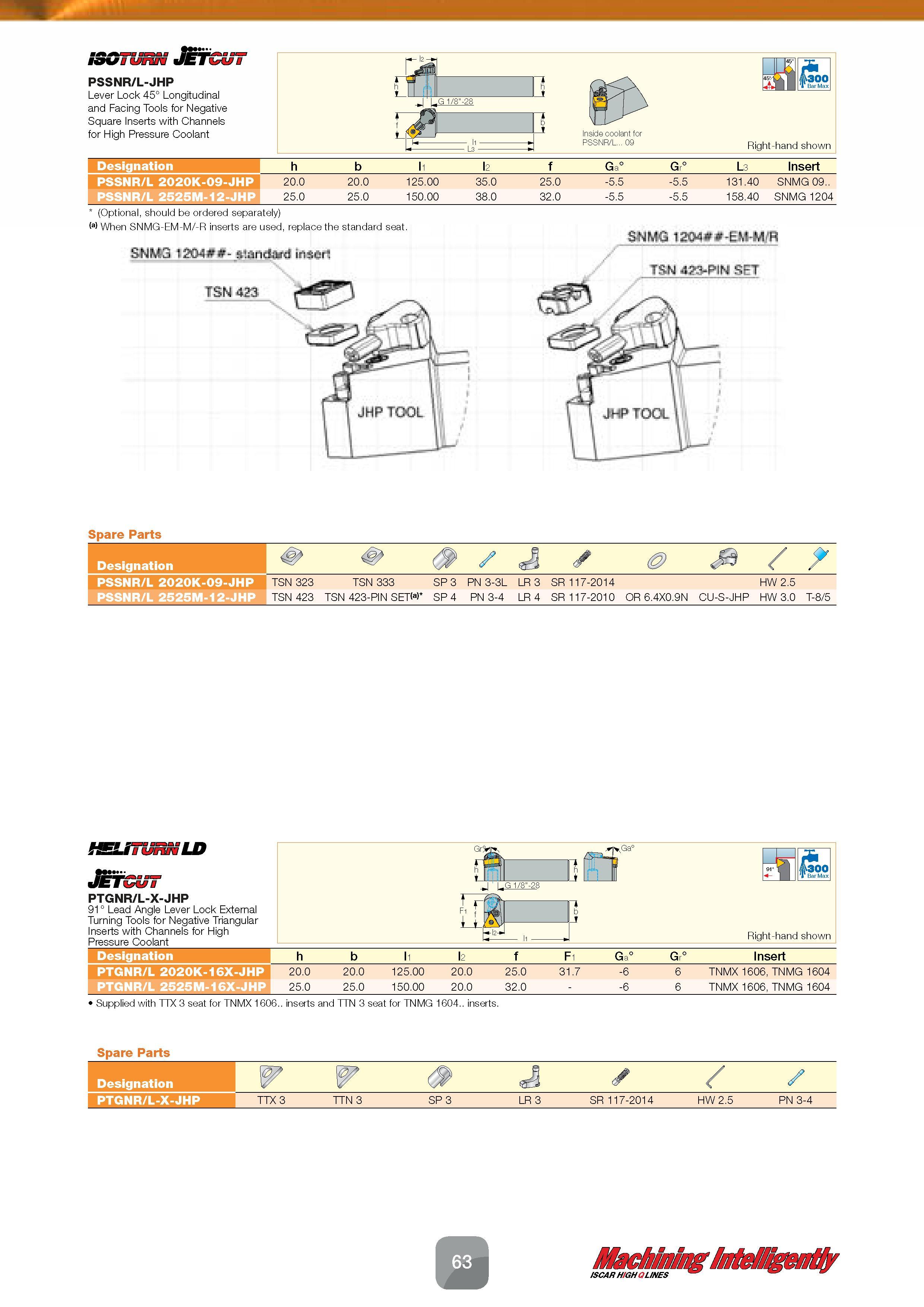 65 Lever Lock 45° Longitudinal and Facing Tools PSSNR/L-JHP for Negative Square Inserts with Channels for High Pressure Coolant Designation h b l1 l Каталог ISCAR 2016 Новый металлорежущий инструмент и инструментальная оснастка для металлообрабатывающих промышленных станков и комплексов с ЧПУ Стр. 63