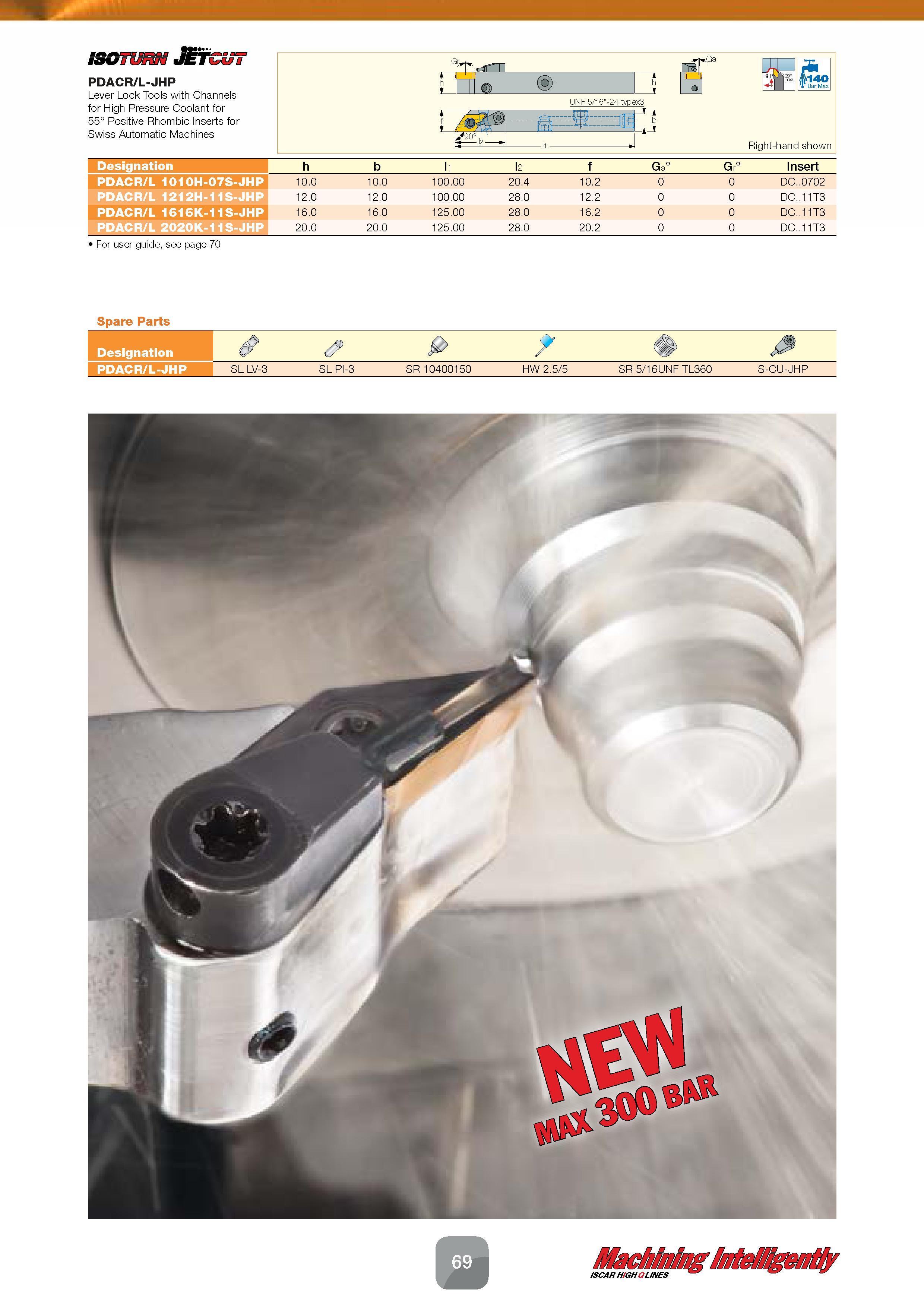 71 Lever Lock Tools Jetcut PDACR/L-JHP with Channels for High Pressure Coolant for 55° Positive Rhombic Inserts for Swiss Automatic Machines Designa Каталог ISCAR 2016 Новый металлорежущий инструмент и инструментальная оснастка для металлообрабатывающих промышленных станков и комплексов с ЧПУ Стр. 69