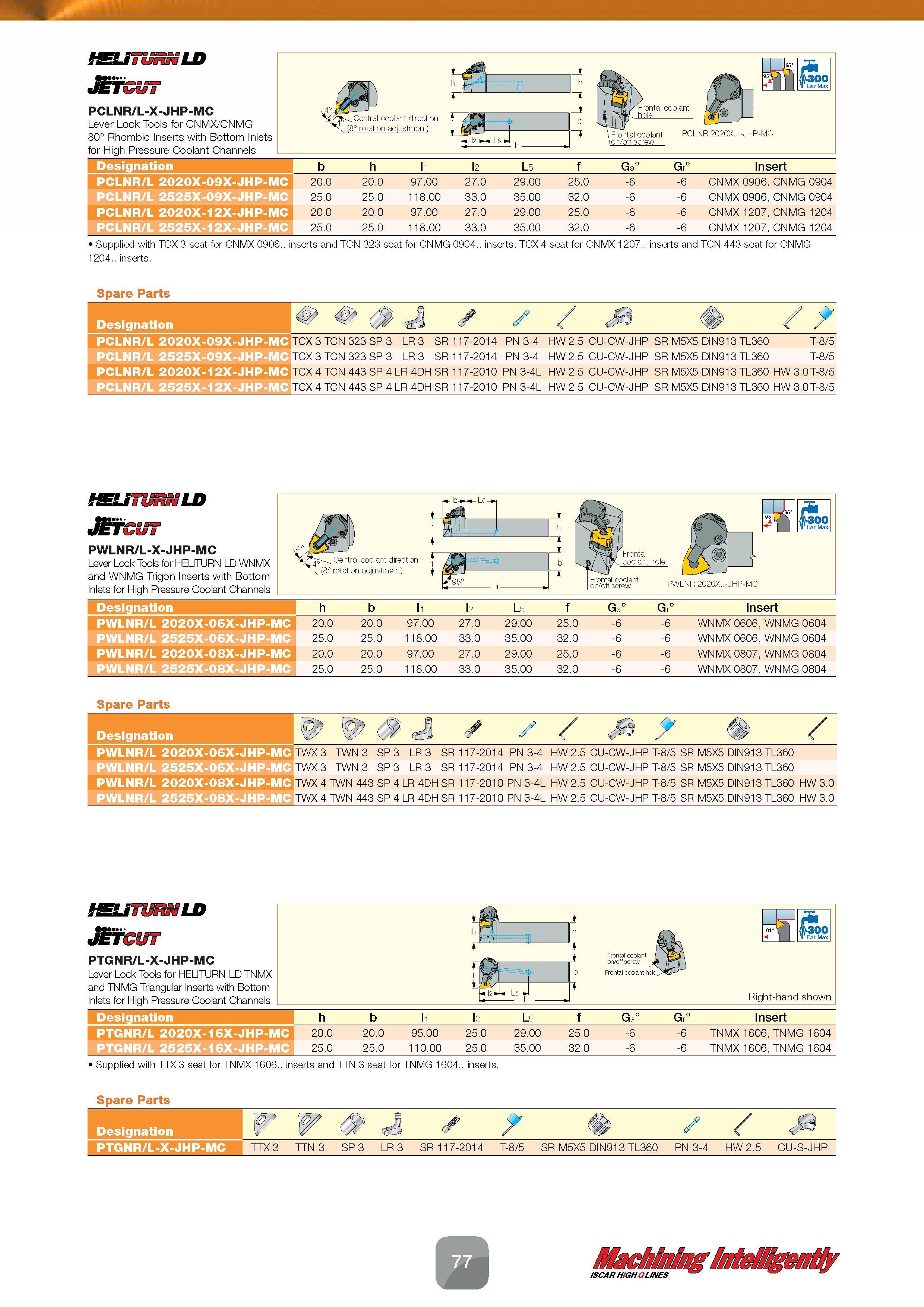 79 Lever Lock Tools Jetcut PCLNR/L-X-JHP-MC for CNMX/CNMG 80° Rhombic Inserts with Bottom Inlets for High Pressure Coolant Channels b _h _I1 2 L5 f Каталог ISCAR 2016 Новый металлорежущий инструмент и инструментальная оснастка для металлообрабатывающих промышленных станков и комплексов с ЧПУ Стр. 77