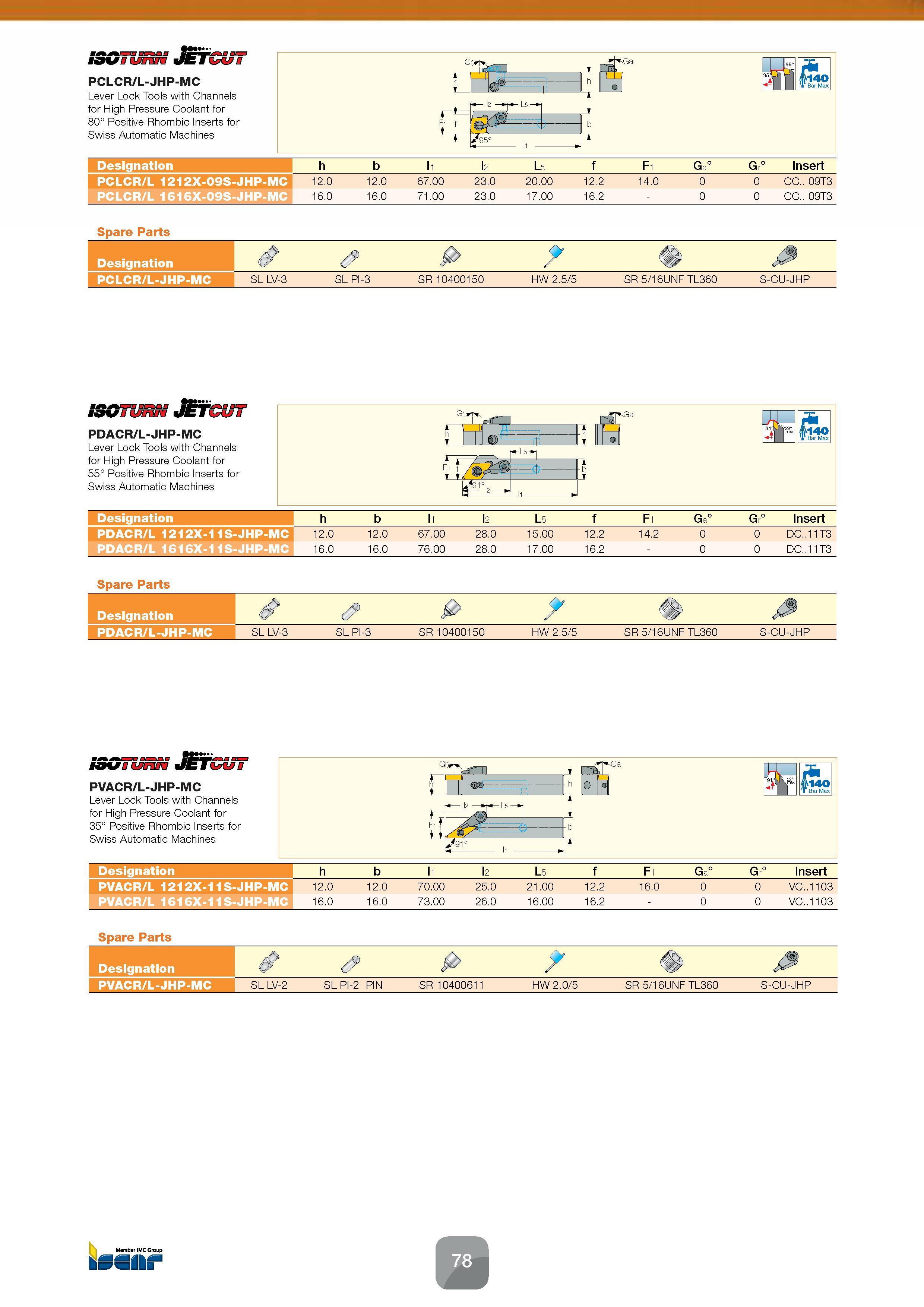 80 Lever Lock Tools JET CUT PCLCR/L-JHP-MC with Channels for High Pressure Coolant for 80° Positive Rhombic Inserts for Swiss Automatic Machines _h Каталог ISCAR 2016 Новый металлорежущий инструмент и инструментальная оснастка для металлообрабатывающих промышленных станков и комплексов с ЧПУ Стр. 78