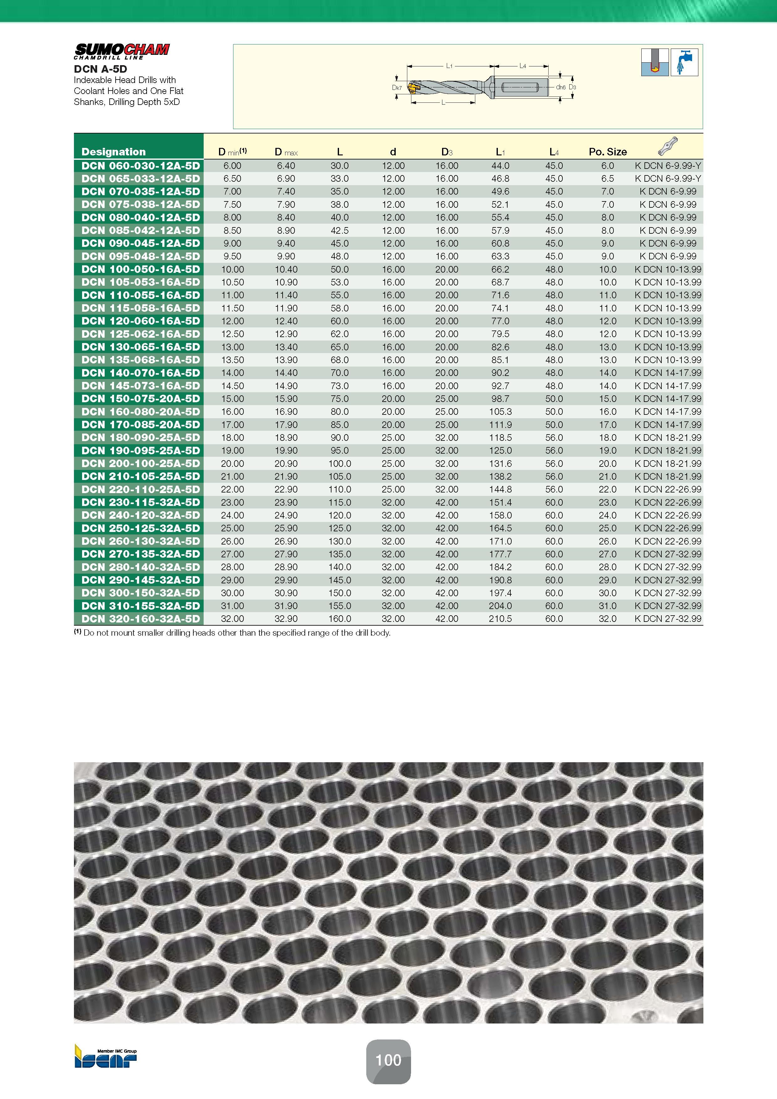 102 Indexable Head Drills with Coolant Holes and One Flat Shanks, Drilling Depth 5xD Designation D min(1) D max L d D3 L1 L4 Po Size DCN 060-030-12A- Каталог ISCAR 2016 Новый металлорежущий инструмент и инструментальная оснастка для металлообрабатывающих промышленных станков и комплексов с ЧПУ Стр. 100
