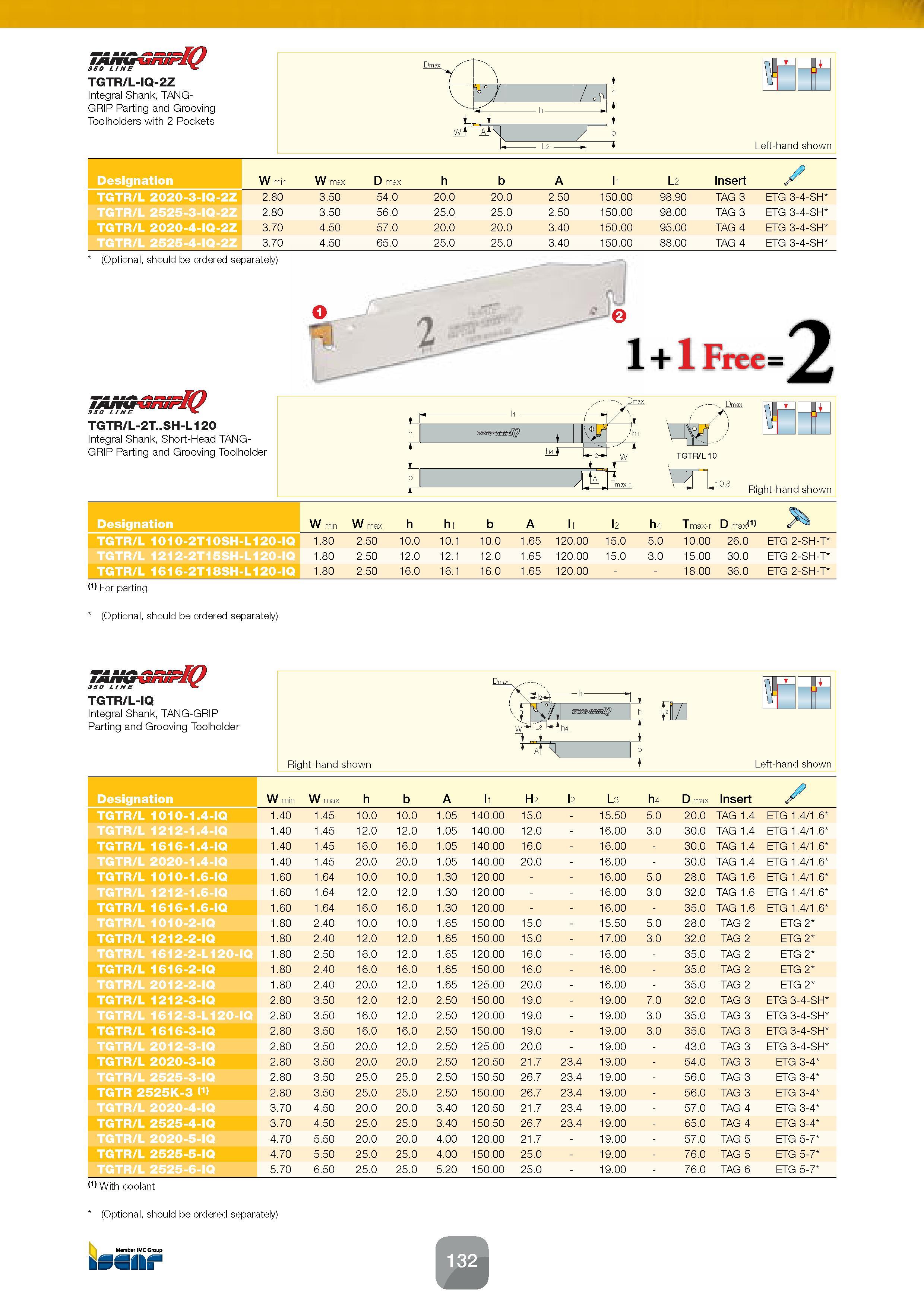 134 5 irKrilSI3 3J-(7 LINE TGTR/L-IQ-2Z Integral Shank, TANG-GRIP Parting and Grooving Toolholders with 2 Pockets Designation TGTR/L 2020-3-IQ-2Z TGT Каталог ISCAR 2016 Новый металлорежущий инструмент и инструментальная оснастка для металлообрабатывающих промышленных станков и комплексов с ЧПУ Стр. 132