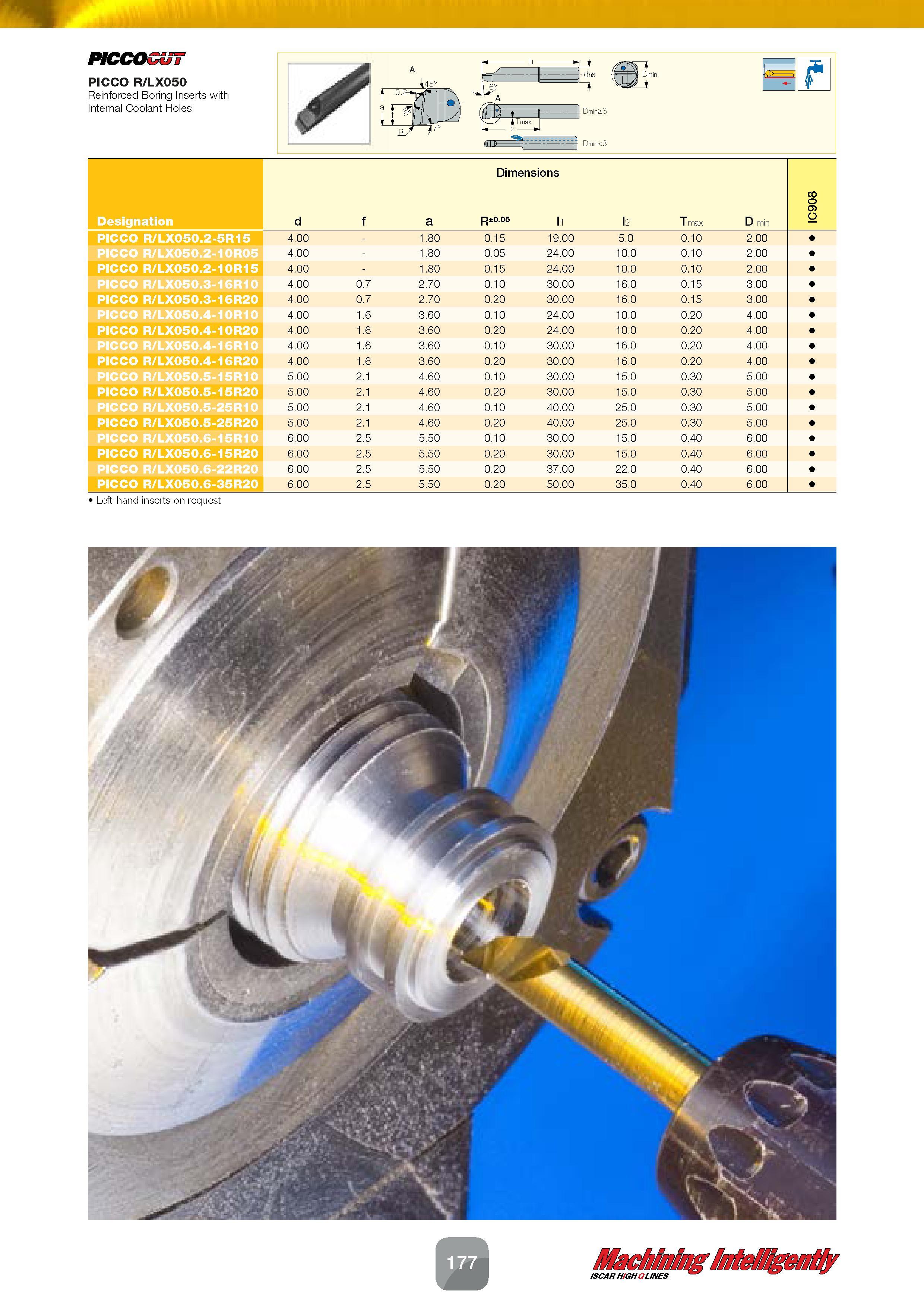 179 w 11 PICCOCUT PICCO R/LX050 Reinforced Boring Inserts with Internal Coolant Holes 45° 3 dh6 f6 3' A d Dimensions co 0 05 IC Designation d f a R±° Каталог ISCAR 2016 Новый металлорежущий инструмент и инструментальная оснастка для металлообрабатывающих промышленных станков и комплексов с ЧПУ Стр. 177
