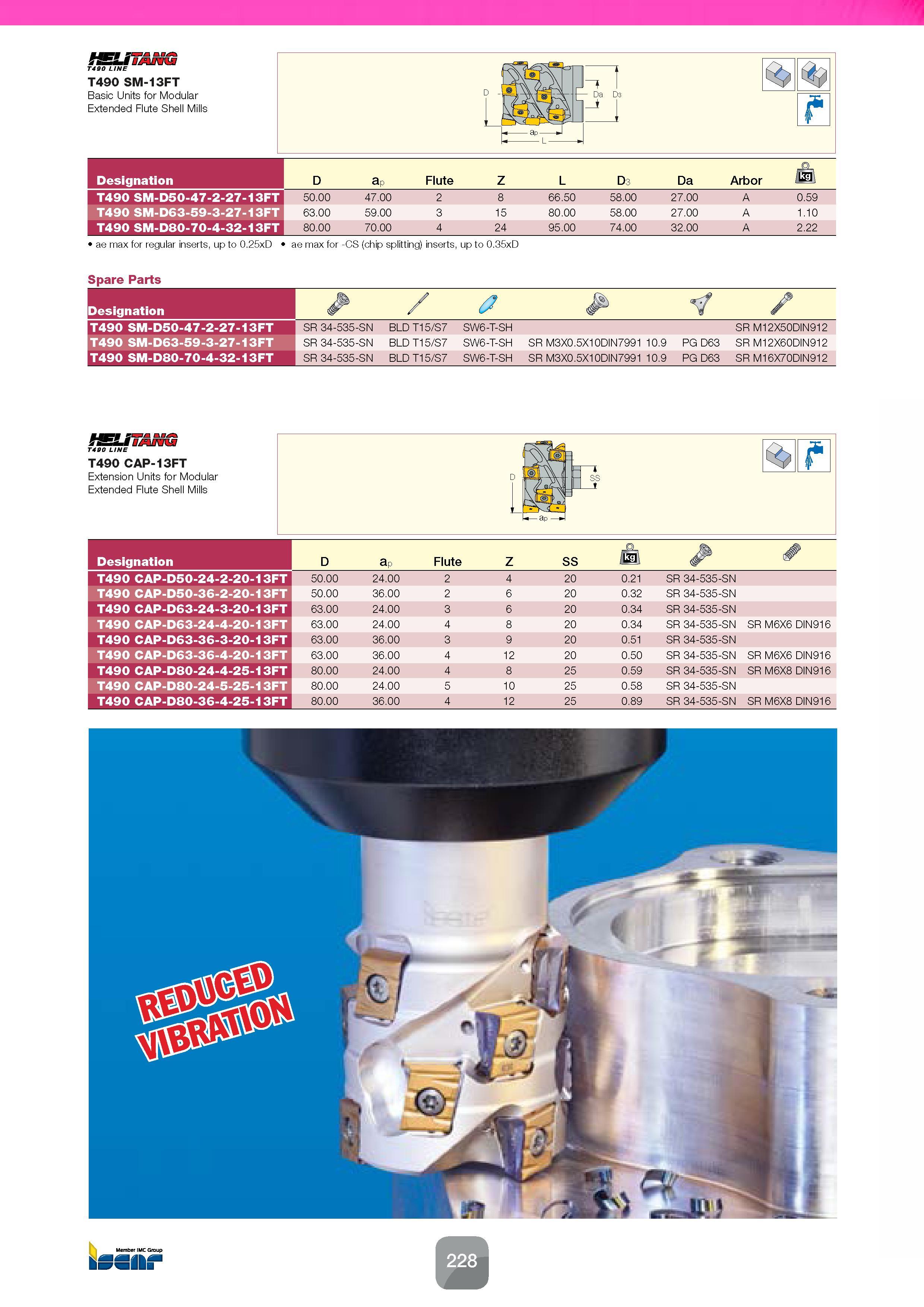 230 tSUTANG T490 LINE T490 SM-13FT Basic Units for Modular Extended Flute Shell Mills ae max for regular inserts, up to 0 25xD ae max for -CS (chip s Каталог ISCAR 2016 Новый металлорежущий инструмент и инструментальная оснастка для металлообрабатывающих промышленных станков и комплексов с ЧПУ Стр. 228