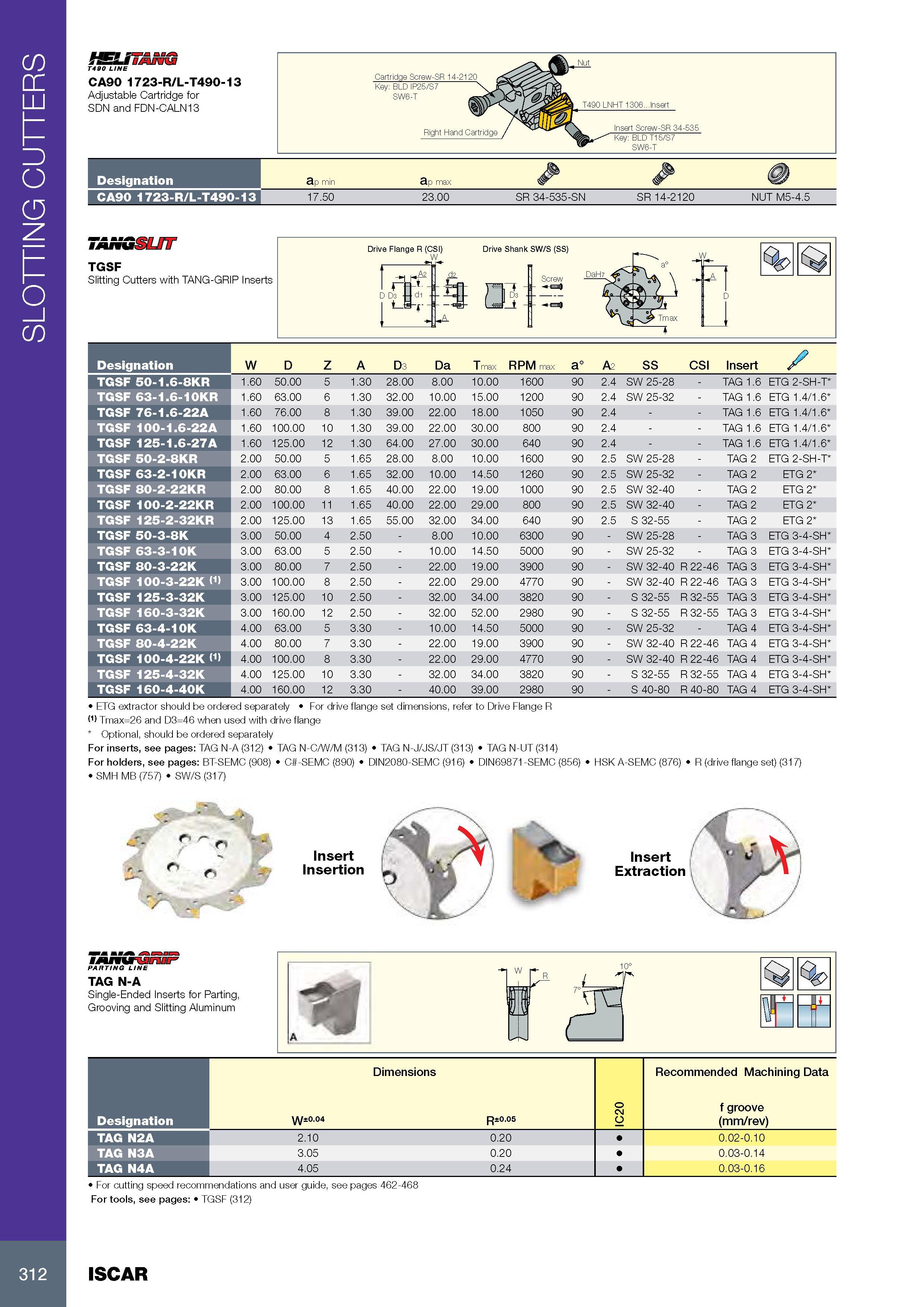 316 SLOTTING CUTTERS iBsiuSnu T4B0 LINE CA90 1723-R/L-T490-13 Adjustable Cartridge for SDN and FDN-CALN13 Обозначение Designation ap min ap max & CA90 1723-R/L- Каталог ISCAR 2017 Вращающийся металлорежущий инструмент и инструментальная оснастка для металлообрабатывающих станков Фрезы Сверла Развертки Расточные системы Стр. 312