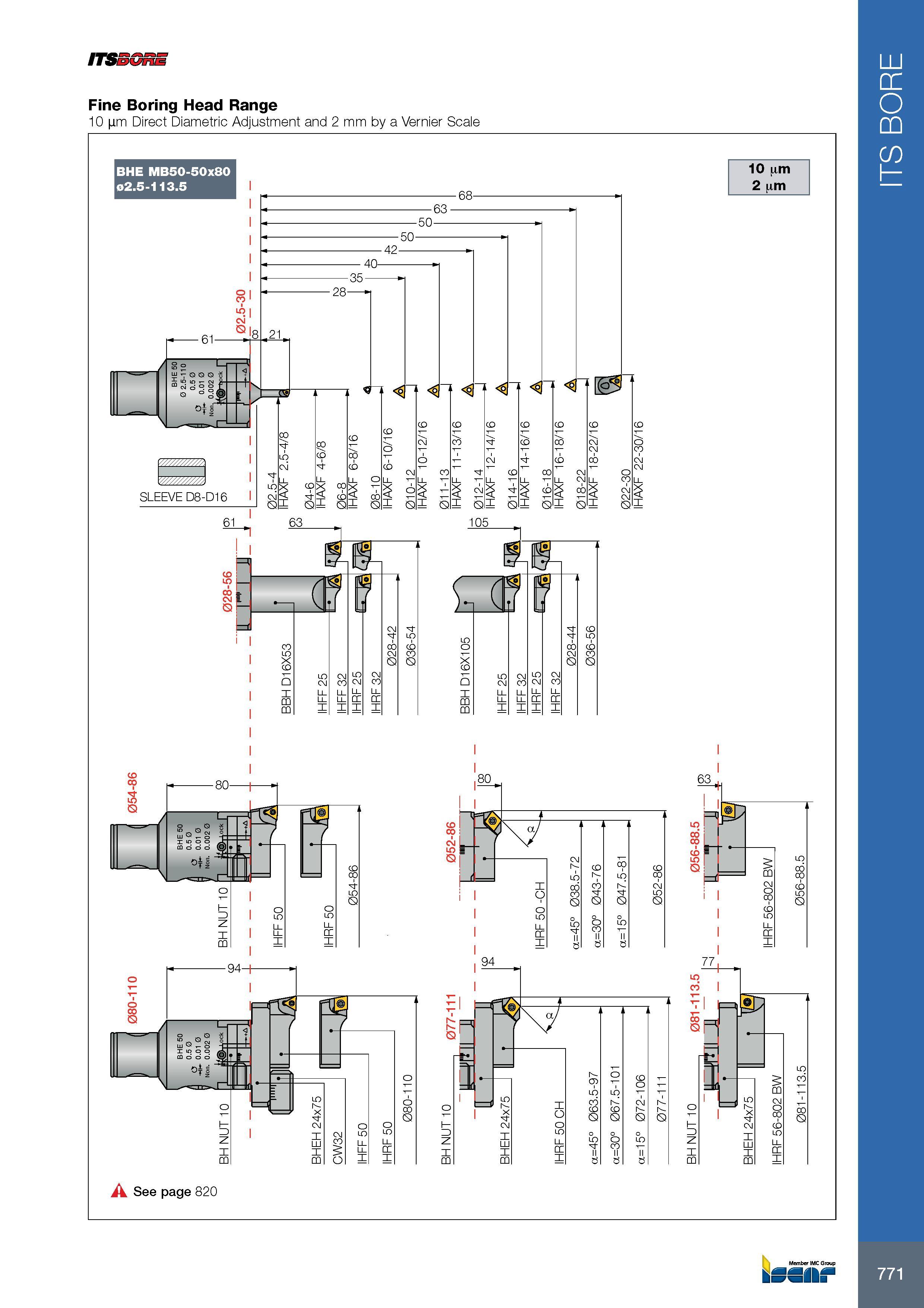 775 ITSSGnE Fine Boring Head Range 10 im Direct Diametric Adjustment and 2 mm by a Vernier Scale BHE MB50-50x80 10 urn 02 5-113 5 1 i- 68 1 2 um 63 i N 77 iq co Каталог ISCAR 2017 Вращающийся металлорежущий инструмент и инструментальная оснастка для металлообрабатывающих станков Фрезы Сверла Развертки Расточные системы Стр. 771