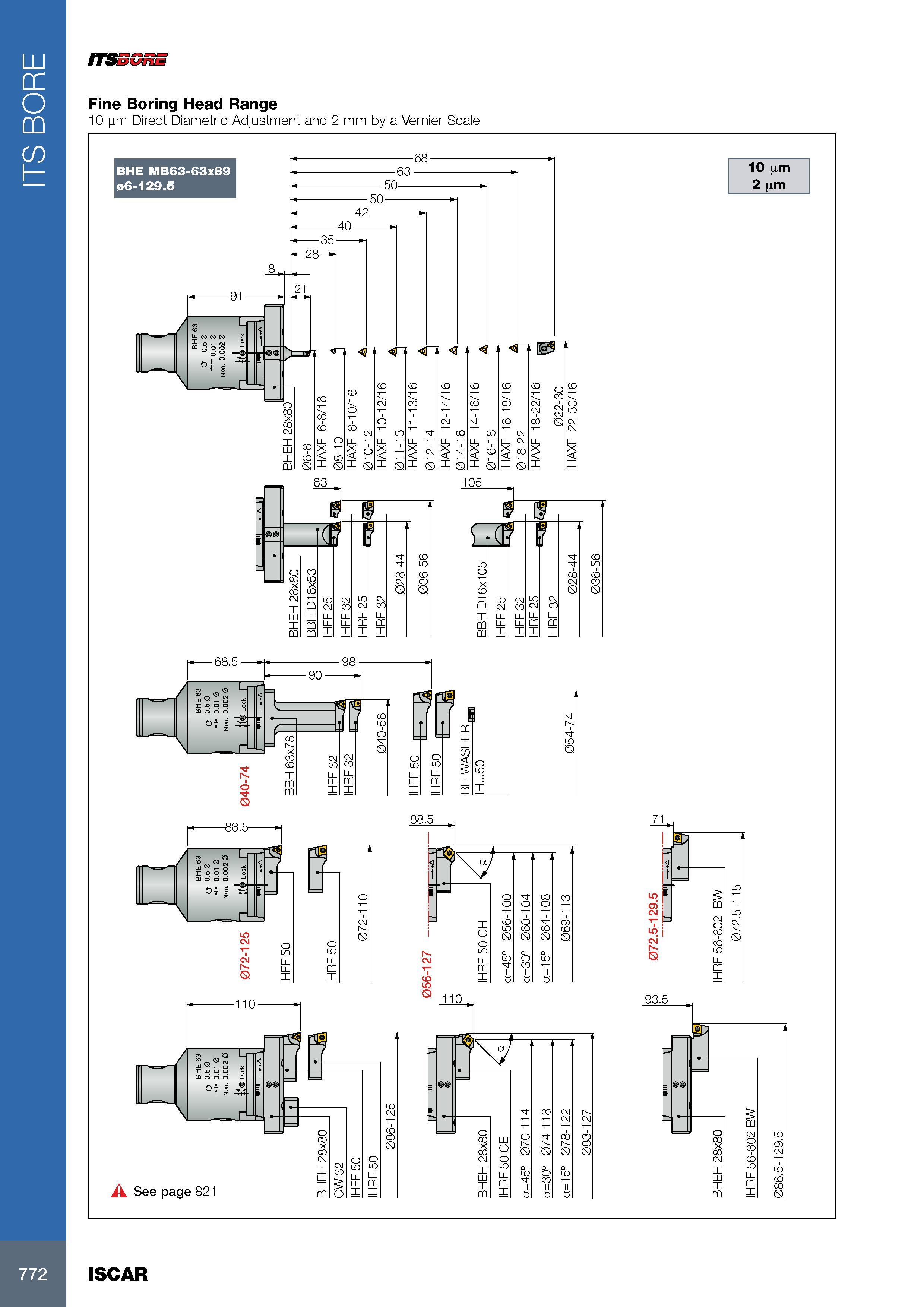 776 ITS BORE ITSSGnE Fine Boring Head Range 10 im Direct Diametric Adjustment and 2 mm by a Vernier Scale 10 urn 2 urn 93 5 o X n CQ 772 ISCAR Каталог ISCAR 2017 Вращающийся металлорежущий инструмент и инструментальная оснастка для металлообрабатывающих станков Фрезы Сверла Развертки Расточные системы Стр. 772