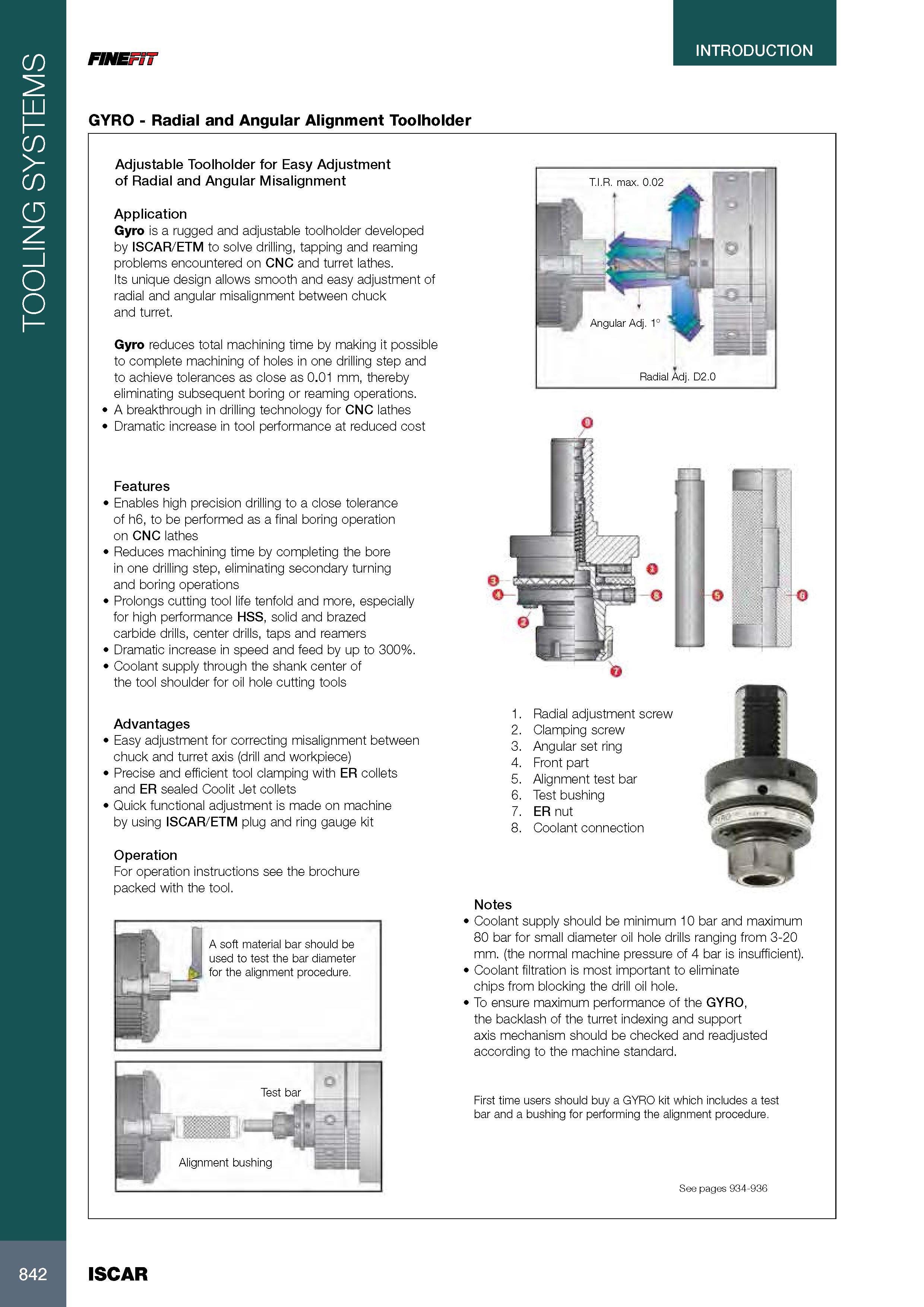 846 TOOLING SYSTEMS INTRODUCTION FINE GYRO - Radial and Angular Alignment Toolholder Adjustable Toolholder for Easy Adjustment of Radial and Angular Misalignmen Каталог ISCAR 2017 Вращающийся металлорежущий инструмент и инструментальная оснастка для металлообрабатывающих станков Фрезы Сверла Развертки Расточные системы Стр. 842