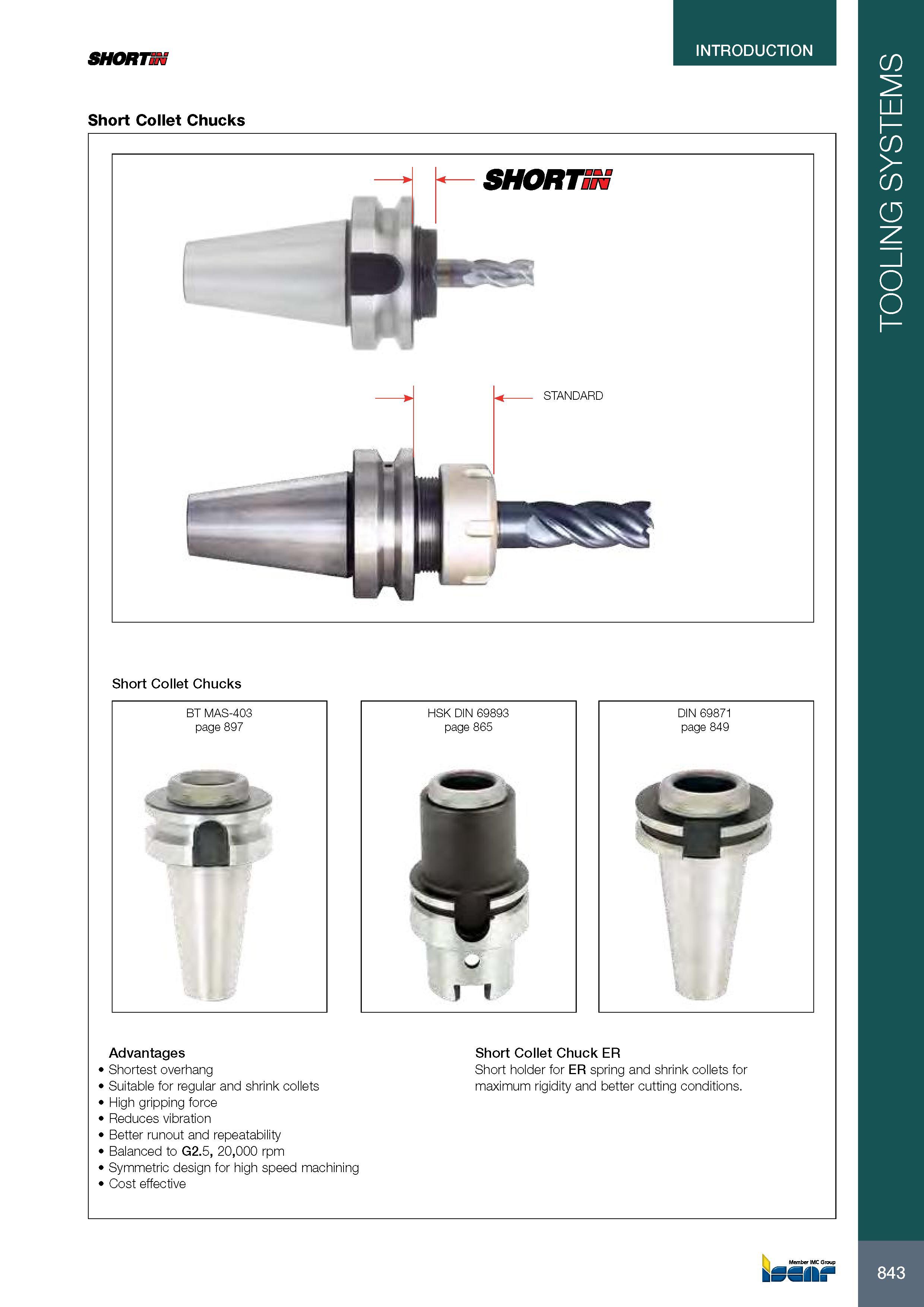 847 SHORT INTRODUCTION Short Collet Chucks Short Collet Chucks HSK DIN 69893 page 865 1 f Advantages Short Collet Chuck ER Shortest overhang Short holder for ER Каталог ISCAR 2017 Вращающийся металлорежущий инструмент и инструментальная оснастка для металлообрабатывающих станков Фрезы Сверла Развертки Расточные системы Стр. 843