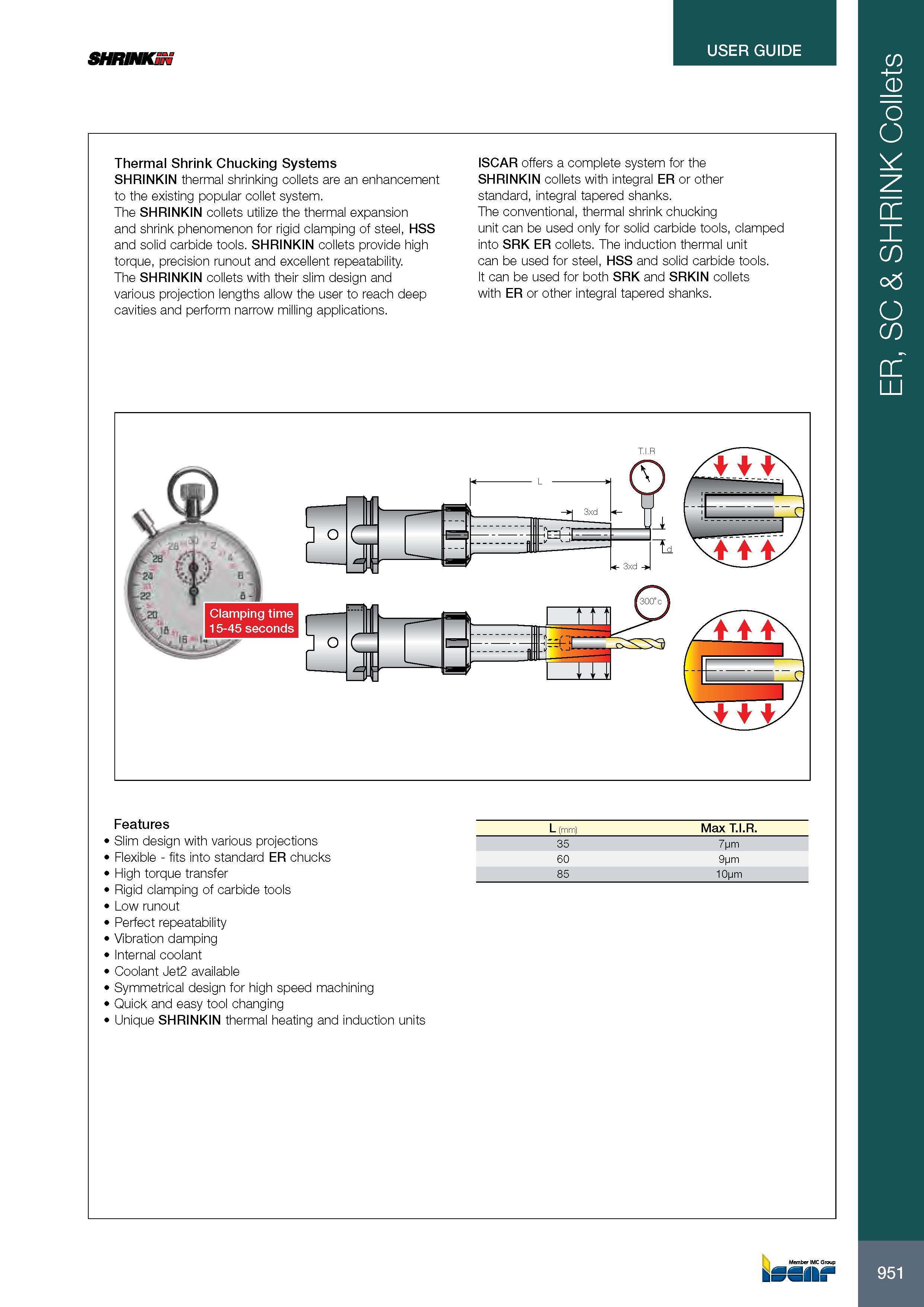 955 USER GUIDE SHRINKS Thermal Shrink Chucking Systems SHRINKIN thermal shrinking collets are an enhancement to the existing popular collet system The SHRINKIN Каталог ISCAR 2017 Вращающийся металлорежущий инструмент и инструментальная оснастка для металлообрабатывающих станков Фрезы Сверла Развертки Расточные системы Стр. 951
