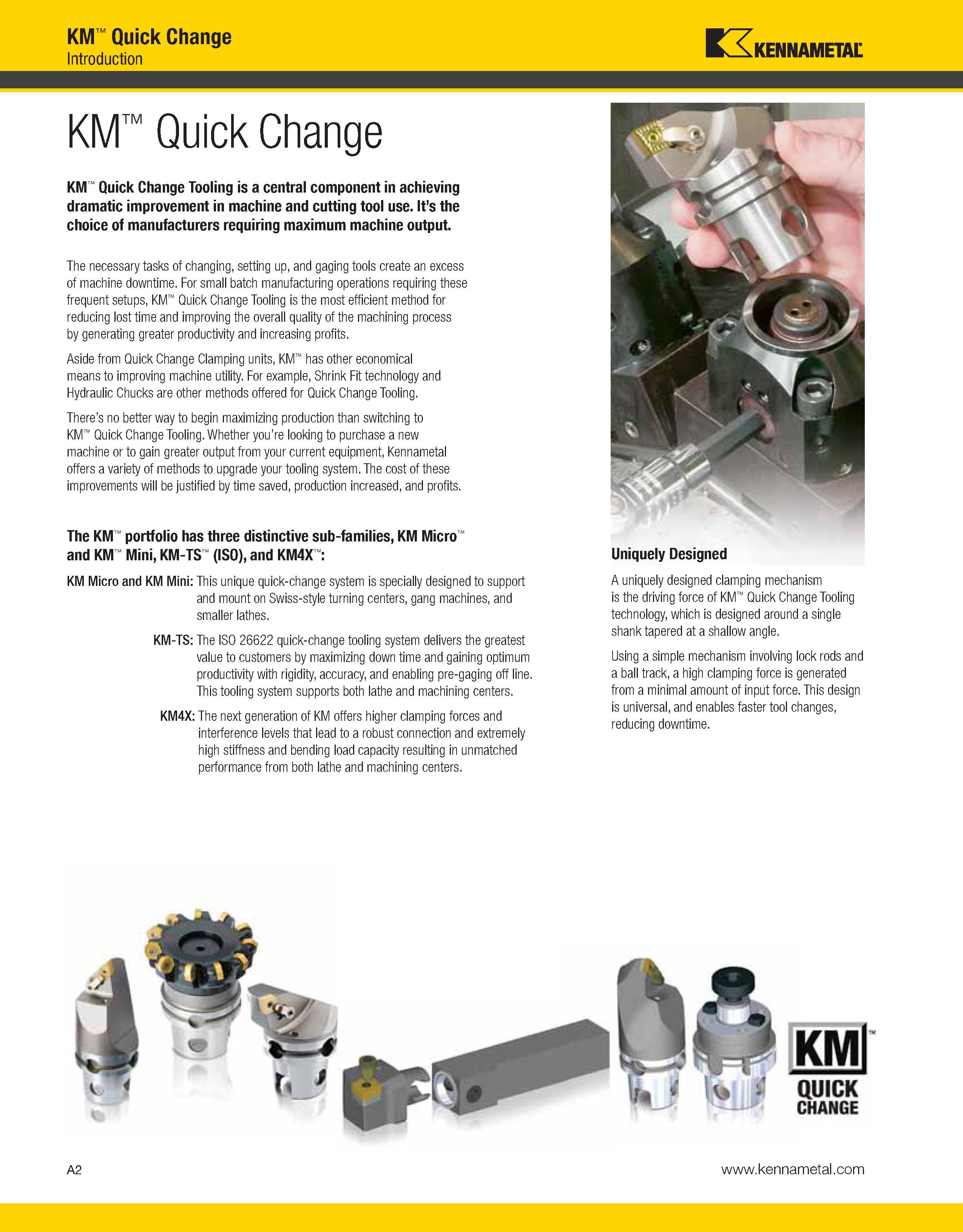 42 KM Quick Change Tooling Kennametal is a central component in achieving dramatic improvement in machine and cutting tool use It’s the choice of ma Каталог KENNAMETAL 2013 Инструментальная оснастка и вспомогательный инструмент для универсальных металлорежущих станков и обрабатывающих центров с ЧПУ Стр. A2