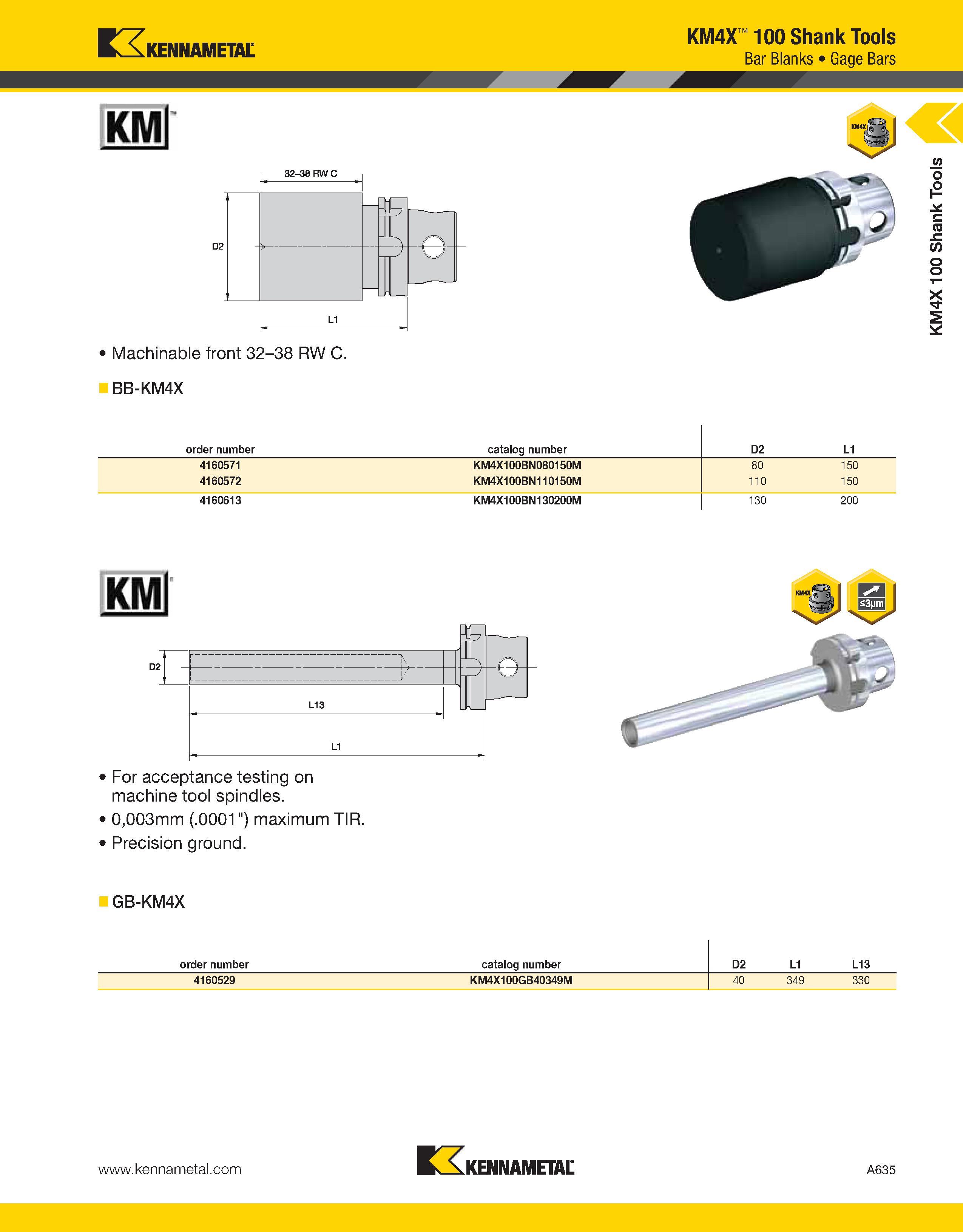 675 Kennametal KM4X 100 Shank Tools Bar Blanks Gage Bars Machinable front 32-38 RW C BB-KM4X order number catalog number D2 L1 4160571 KM4X100BN08015 Каталог KENNAMETAL 2013 Инструментальная оснастка и вспомогательный инструмент для универсальных металлорежущих станков и обрабатывающих центров с ЧПУ Стр. A635