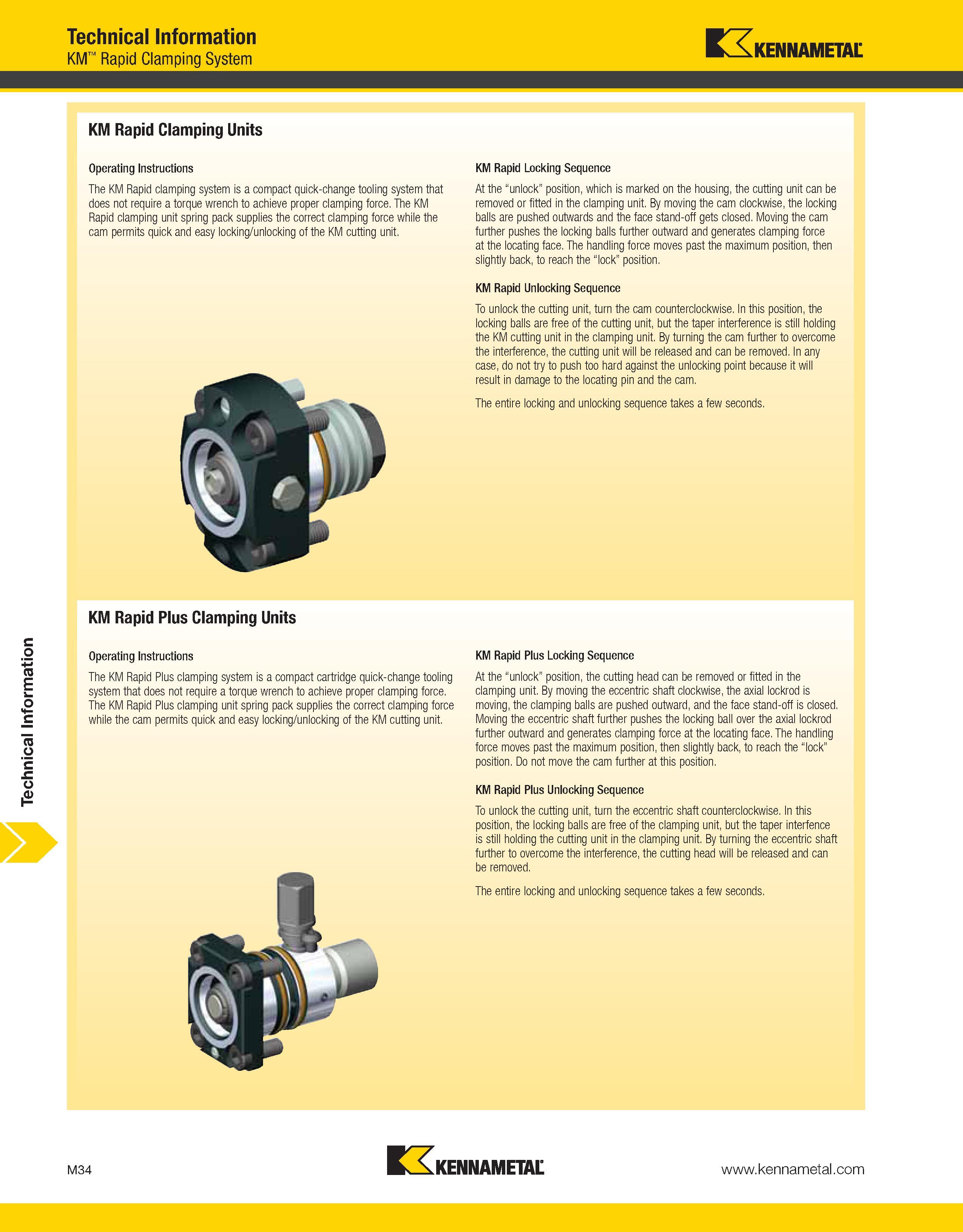1434 Technical Information Technical Information KM Rapid Clamping System Kennametal KM Rapid Clamping Units Operating Instructions The KM Rapid clamp Каталог KENNAMETAL 2013 Инструментальная оснастка и вспомогательный инструмент для универсальных металлорежущих станков и обрабатывающих центров с ЧПУ Стр. M34