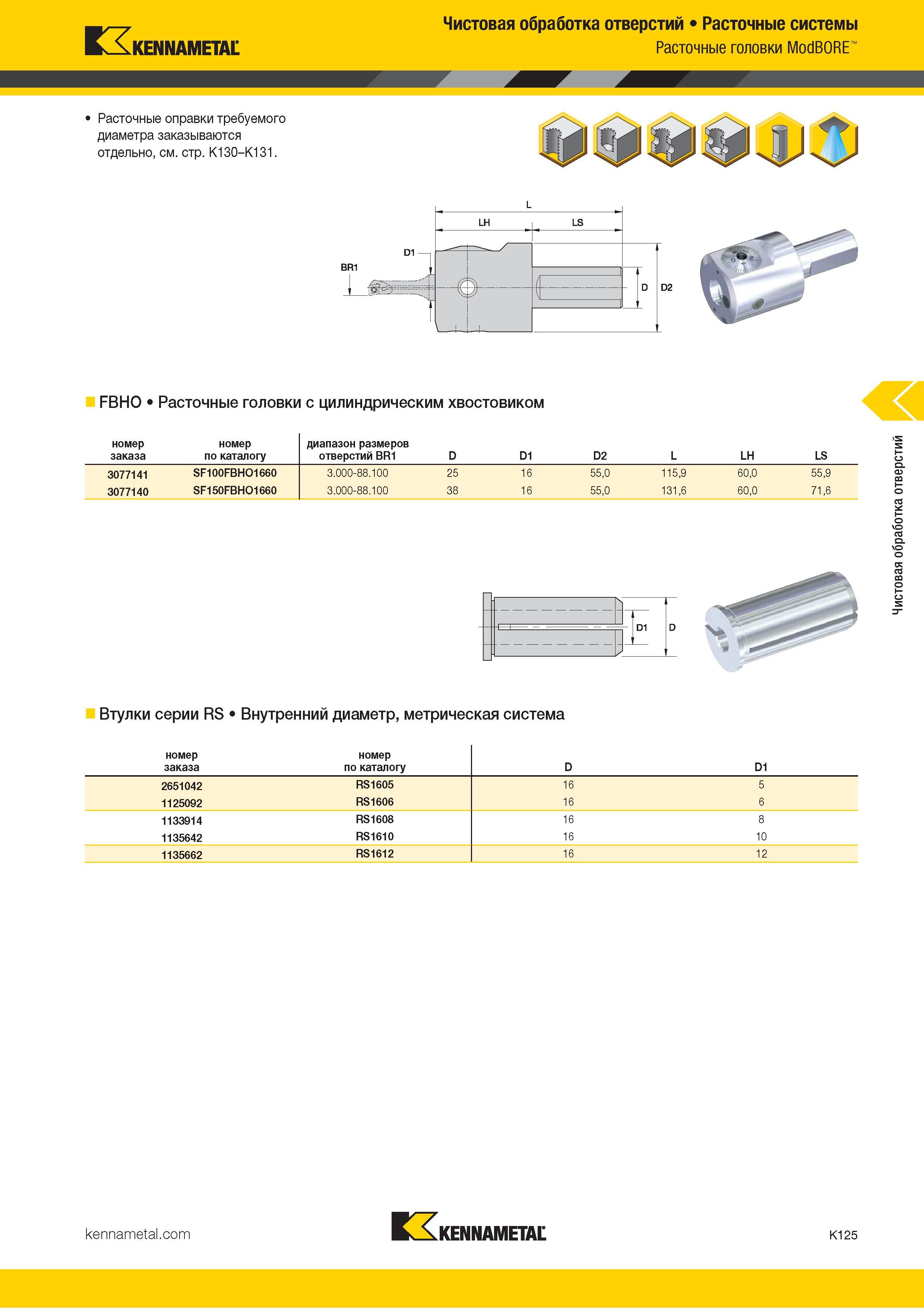 551 Kennametal Чистовая обработка отверстий Расточные системы Расточные головки ModBORE Расточные оправки требуемого диаметра заказываются отдельно, см с Каталог KENNAMETAL 2018 Режущий инструмент для обработки отверстий в металлах и сплавах Быстрорежущие метчики и раскатники Сборные фрезы с СРП и твердосплавные Стр. K125