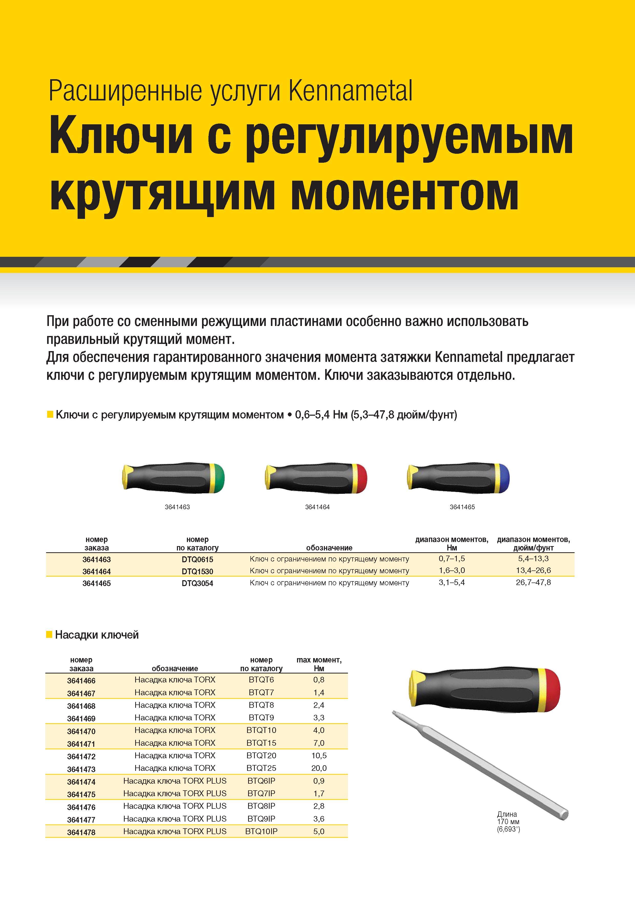 1156 Расширенные услуги Kennametal Ключи с регулируемым крутящим моментом Л При работе со сменными режущими пластинами особенно важно использовать правиль Каталог KENNAMETAL 2018 Режущий инструмент для обработки отверстий в металлах и сплавах Быстрорежущие метчики и раскатники Сборные фрезы с СРП и твердосплавные Стр. S38