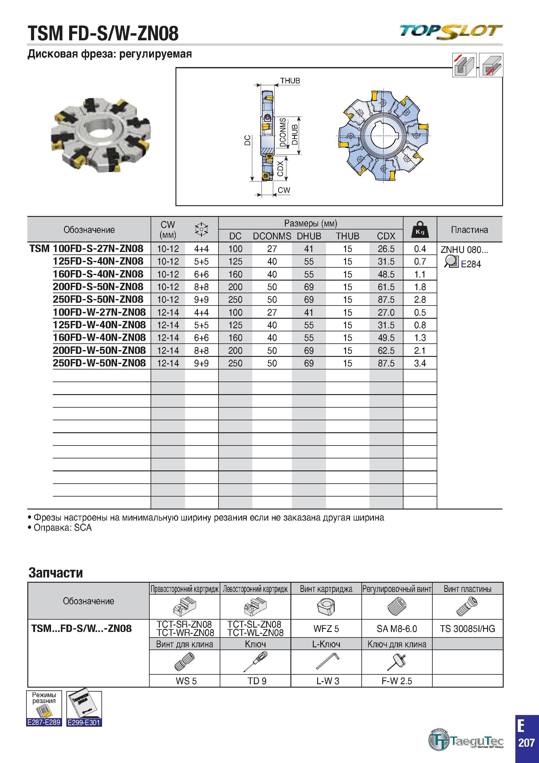 520 TSM FD-S/W-ZN08 Т&Р ОТ Обозначение CW (мм) 0 Размеры (мм) J& Пластина DC DCONMS DHUB THUB CDX TSM 100FD-S-27N-ZN08 10-12 4+4 100 27 41 15 26 5 0 Каталог TAEGUTEC 2020 Вращающийся режущий и вспомогательный инструмент по металлу Твердосплавные пластины Сборные фрезы с СМП Монолитные фрезы и сверла Инструментальные патроны Стр. E207