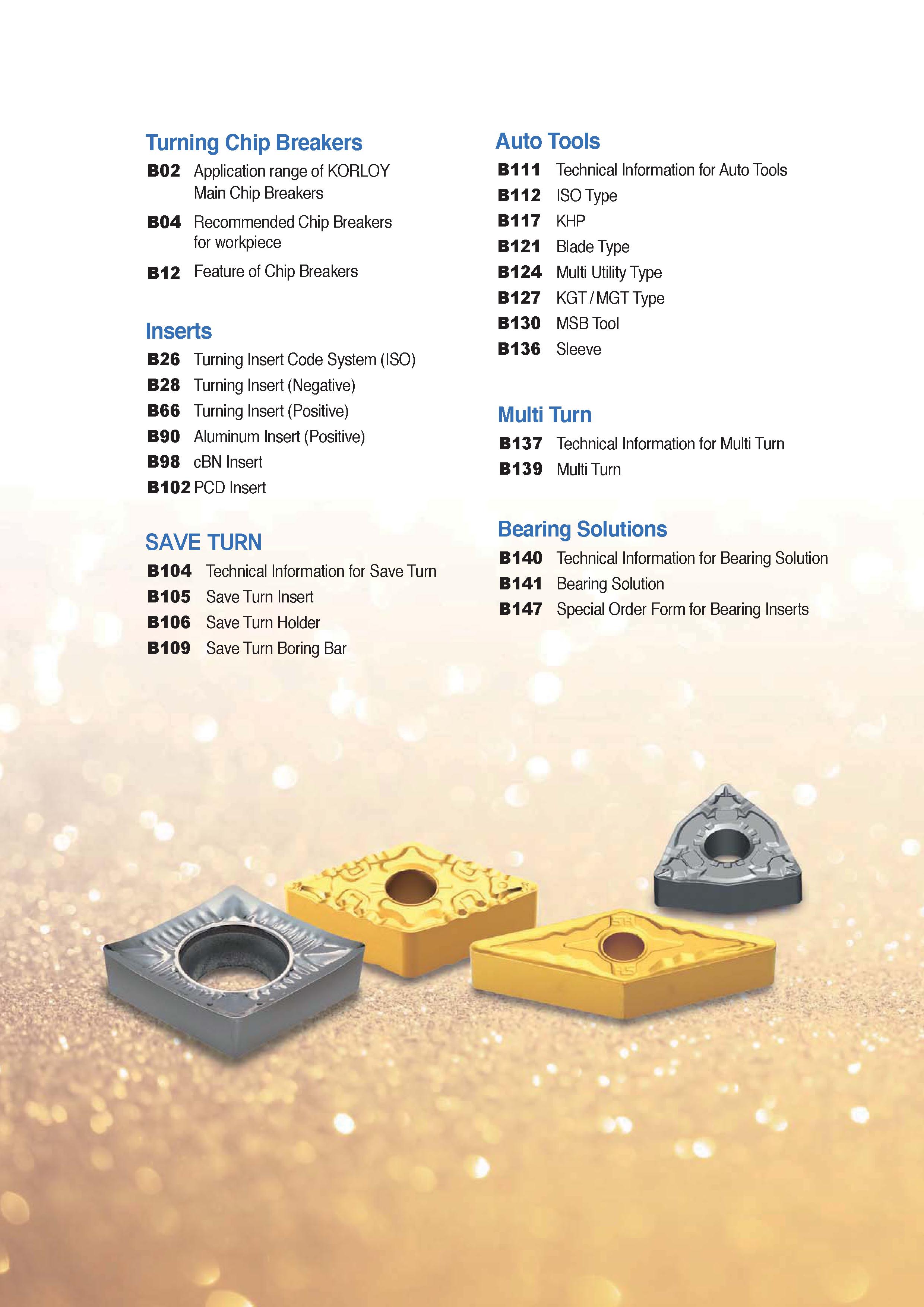 74 Turning Chip Breakers B02 Application range of KORLOY Main Chip Breakers B04 Recommended Chip Breakers for workpiece B12 Feature of Chip Breakers Каталог KORLOY 2020 Режущий и вспомогательный инструмент для станков ЧПУ и универсальных Фрезы с СМП Сверла твердосплавные Резцы токарные Пластины сменные режущие Стр. 