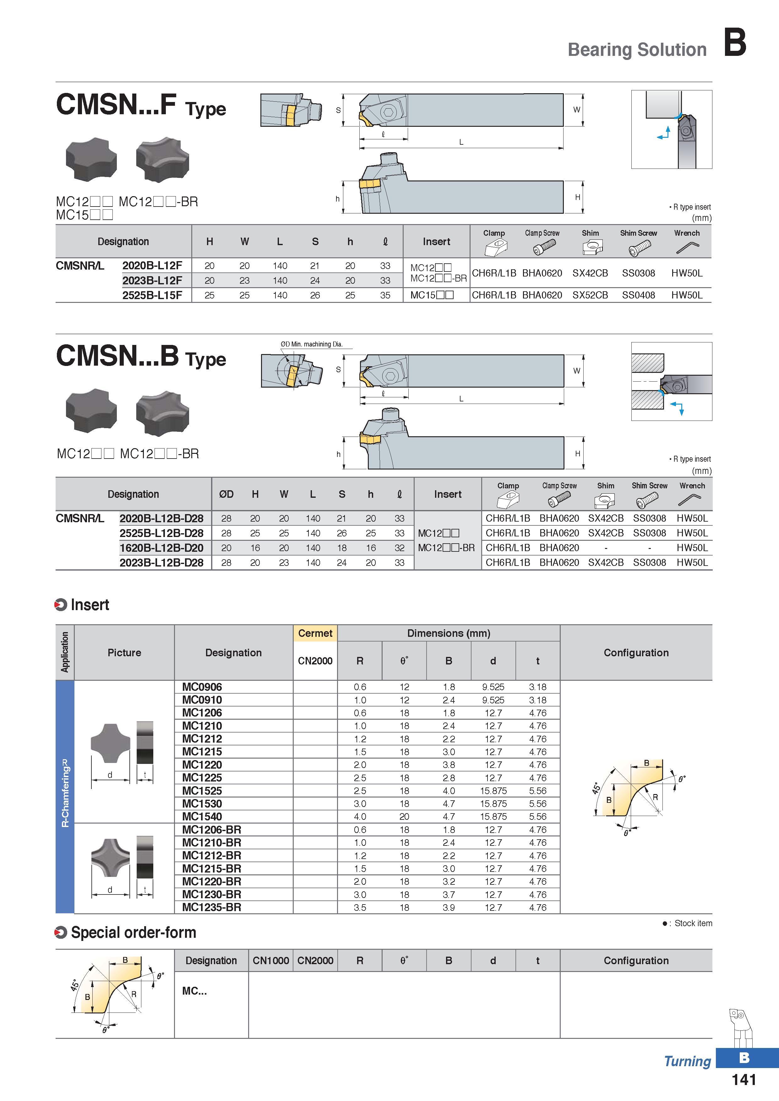 215 Bearing Solution CMSN F Type 1 r i W L J 1 MC12ED MC12ED-BR MC15ED r , H R type insert (mm) Designation H W L S h I Insert Clamp tfi Clamp Screw Каталог KORLOY 2020 Режущий и вспомогательный инструмент для станков ЧПУ и универсальных Фрезы с СМП Сверла твердосплавные Резцы токарные Пластины сменные режущие Стр. B141