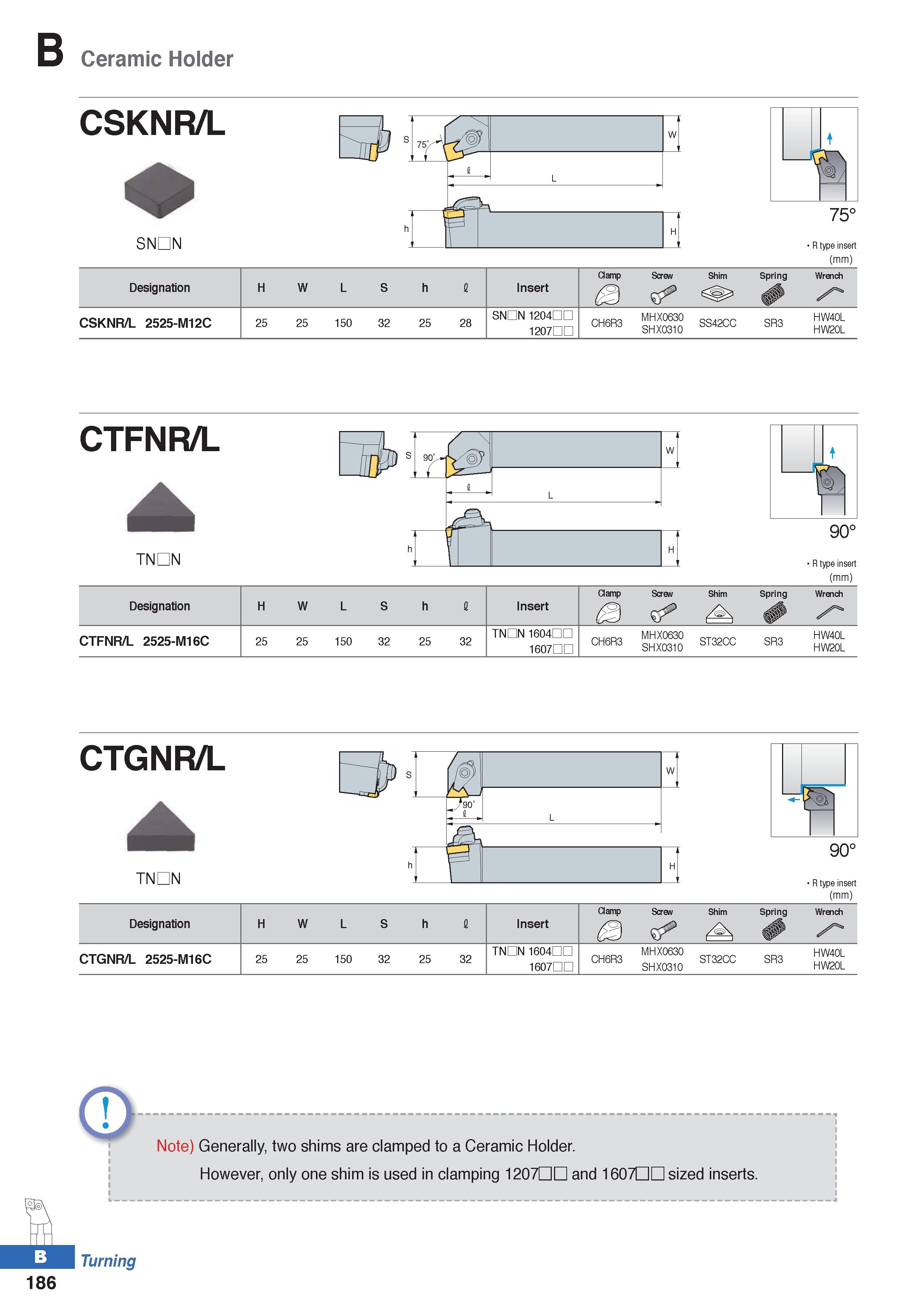 260 Ceramic Holder CSKNR/L SNDN 75° R type insert (mm) Designation H W L S h I Insert Clamp Screw & Shim Spring Wrench / CSKNR/L 2525-M12C 25 25 150 Каталог KORLOY 2020 Режущий и вспомогательный инструмент для станков ЧПУ и универсальных Фрезы с СМП Сверла твердосплавные Резцы токарные Пластины сменные режущие Стр. B186