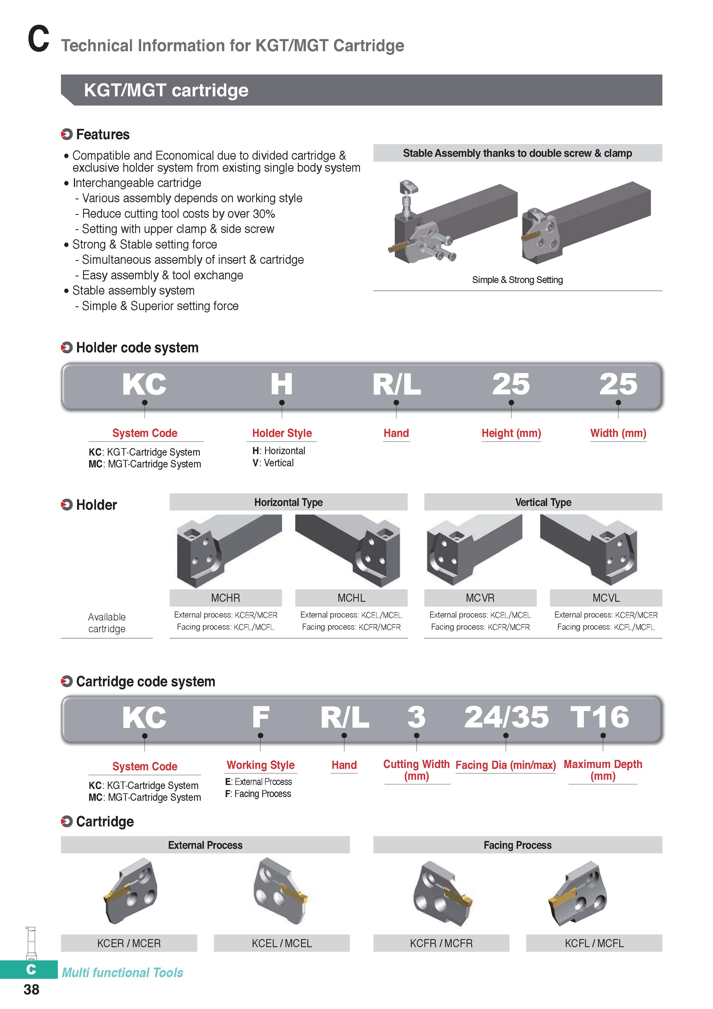 348 Technical Information for KGT/MGT Cartridge KGT/MGT cartridge O Features Compatible and Economical due to divided cartridge & exclusive holder sy Каталог KORLOY 2020 Режущий и вспомогательный инструмент для станков ЧПУ и универсальных Фрезы с СМП Сверла твердосплавные Резцы токарные Пластины сменные режущие Стр. C38