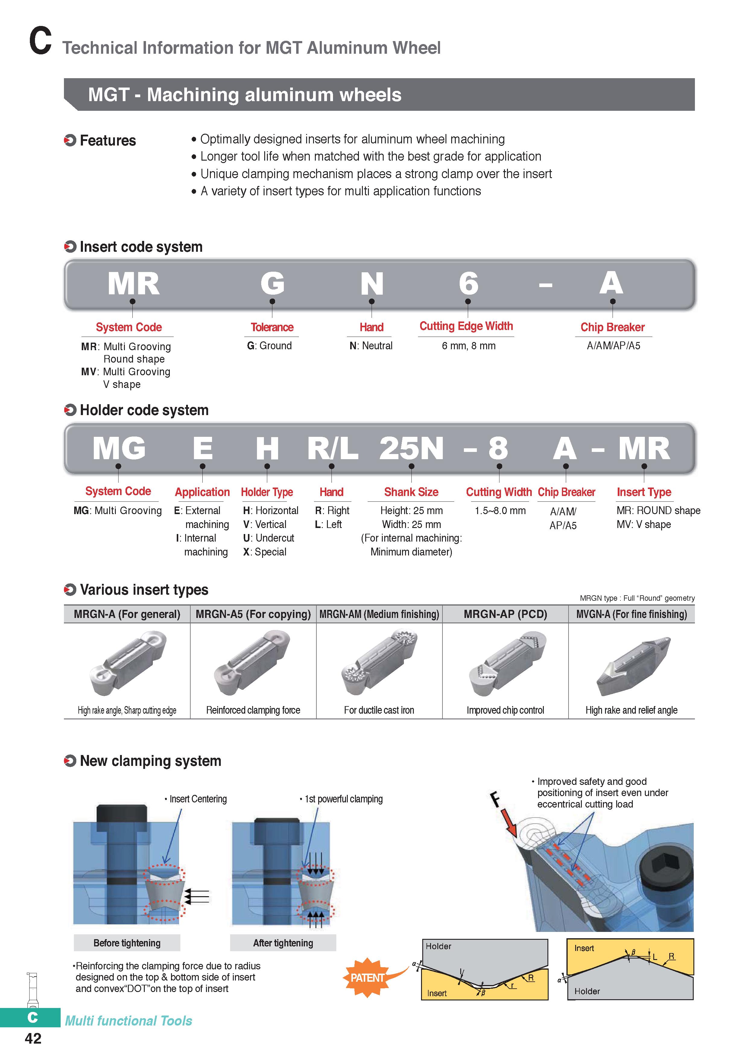 352 Technical Information for MGT Aluminum Wheel MGT - Machining aluminum wheels Features Optimally designed inserts for aluminum wheel machining Lon Каталог KORLOY 2020 Режущий и вспомогательный инструмент для станков ЧПУ и универсальных Фрезы с СМП Сверла твердосплавные Резцы токарные Пластины сменные режущие Стр. C42