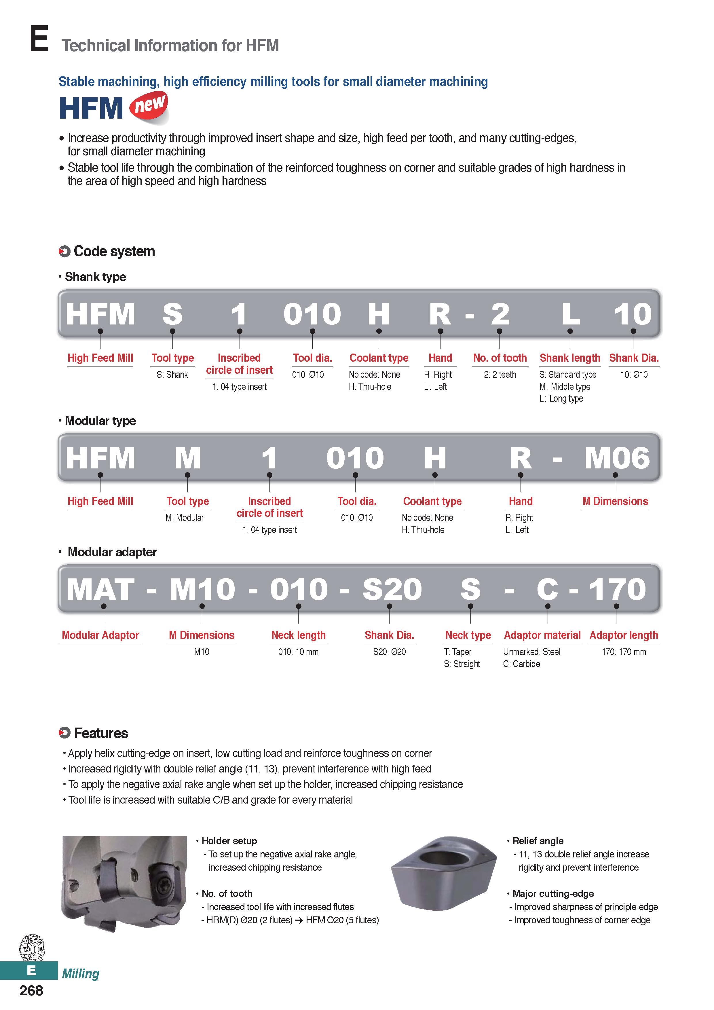 726 Technical Information for HFM Stable machining, high efficiency milling tools for small diameter machining HFM Increase productivity through impr Каталог KORLOY 2020 Режущий и вспомогательный инструмент для станков ЧПУ и универсальных Фрезы с СМП Сверла твердосплавные Резцы токарные Пластины сменные режущие Стр. E268