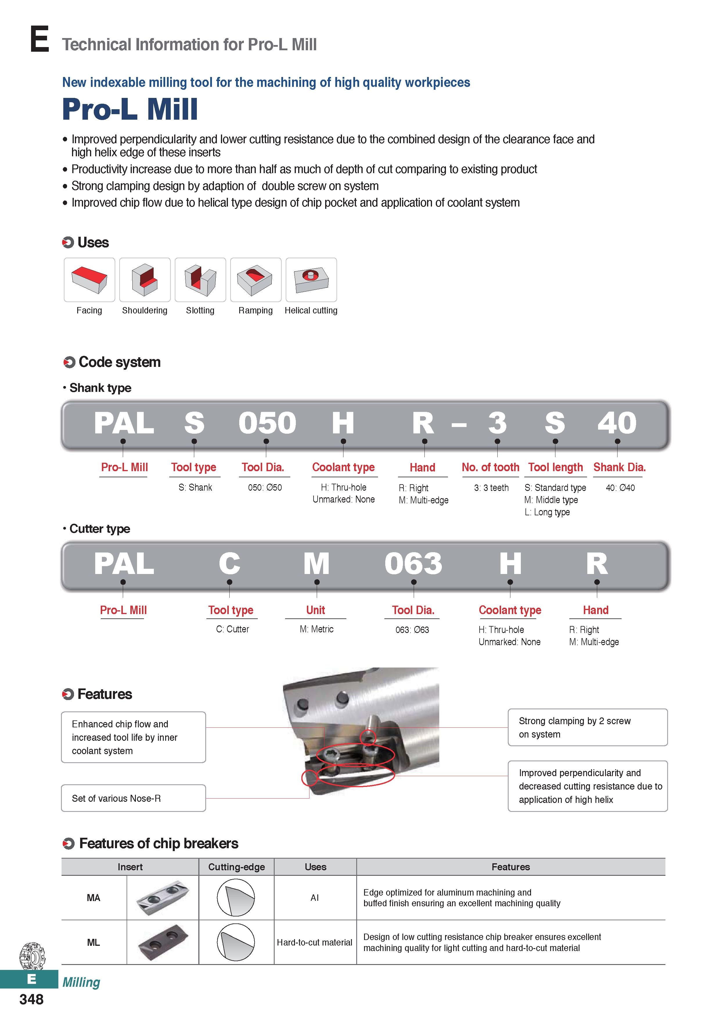 806 Technical Information for Pro-L Mill New indexable milling tool for the machining of high quality workpieces Pro-L Mill Improved perpendicularity Каталог KORLOY 2020 Режущий и вспомогательный инструмент для станков ЧПУ и универсальных Фрезы с СМП Сверла твердосплавные Резцы токарные Пластины сменные режущие Стр. E348