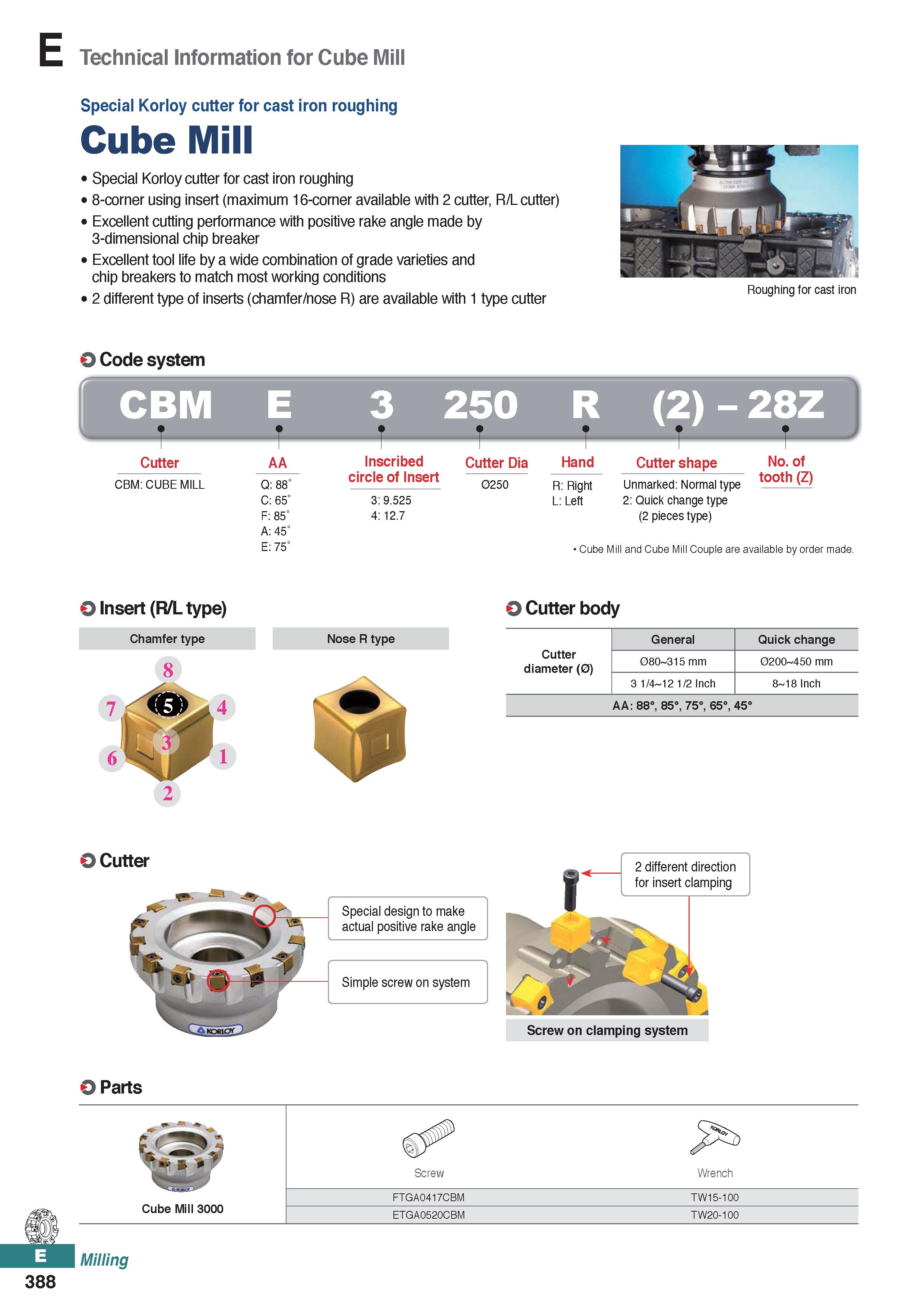 846 Technical Information for Cube Mill Special Korloy cutter for cast iron roughing Cube Mill Special Korloy cutter for cast iron roughing 8-corner Каталог KORLOY 2020 Режущий и вспомогательный инструмент для станков ЧПУ и универсальных Фрезы с СМП Сверла твердосплавные Резцы токарные Пластины сменные режущие Стр. E388